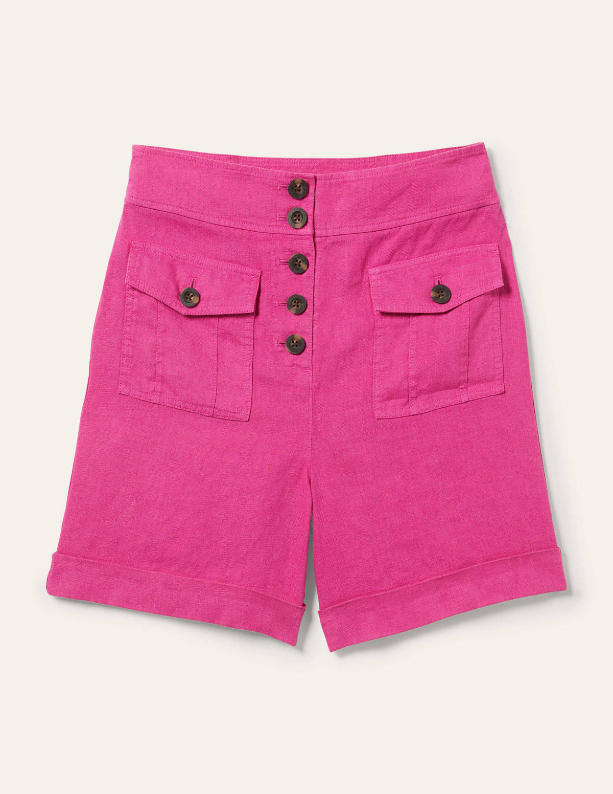 High Waisted Linen Shorts-Very Berry Pink-6