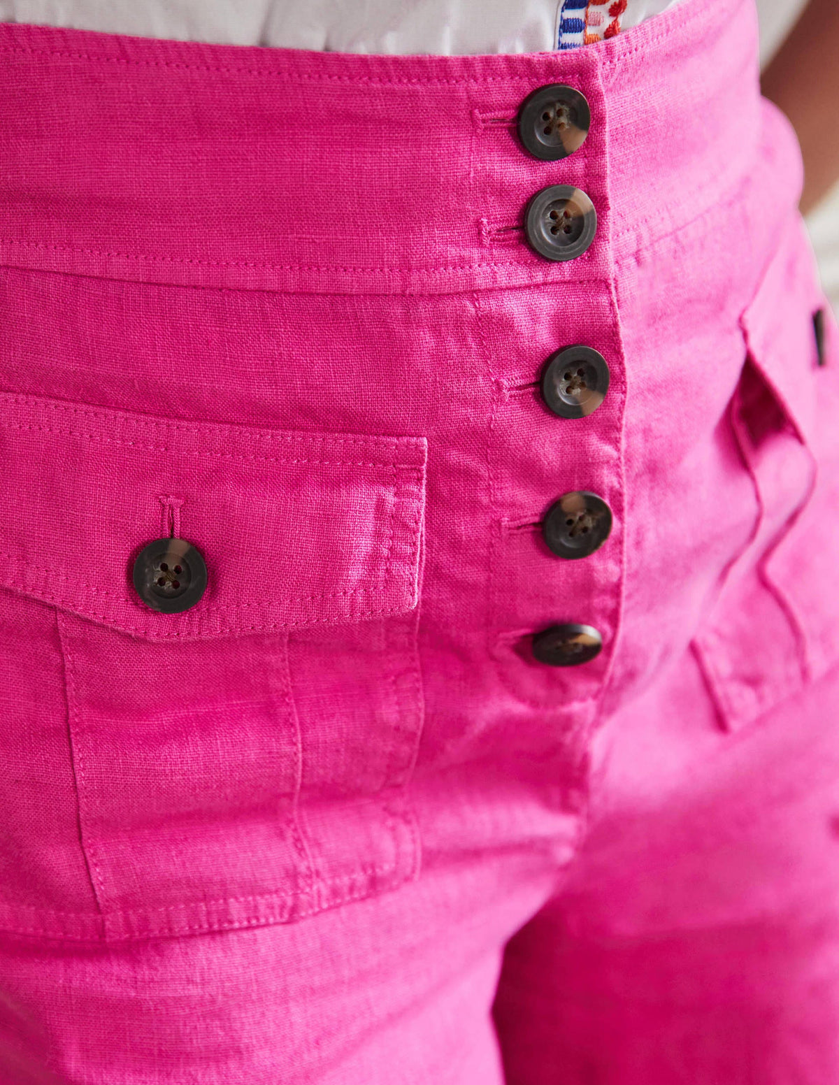 High Waisted Linen Shorts-Very Berry Pink-2