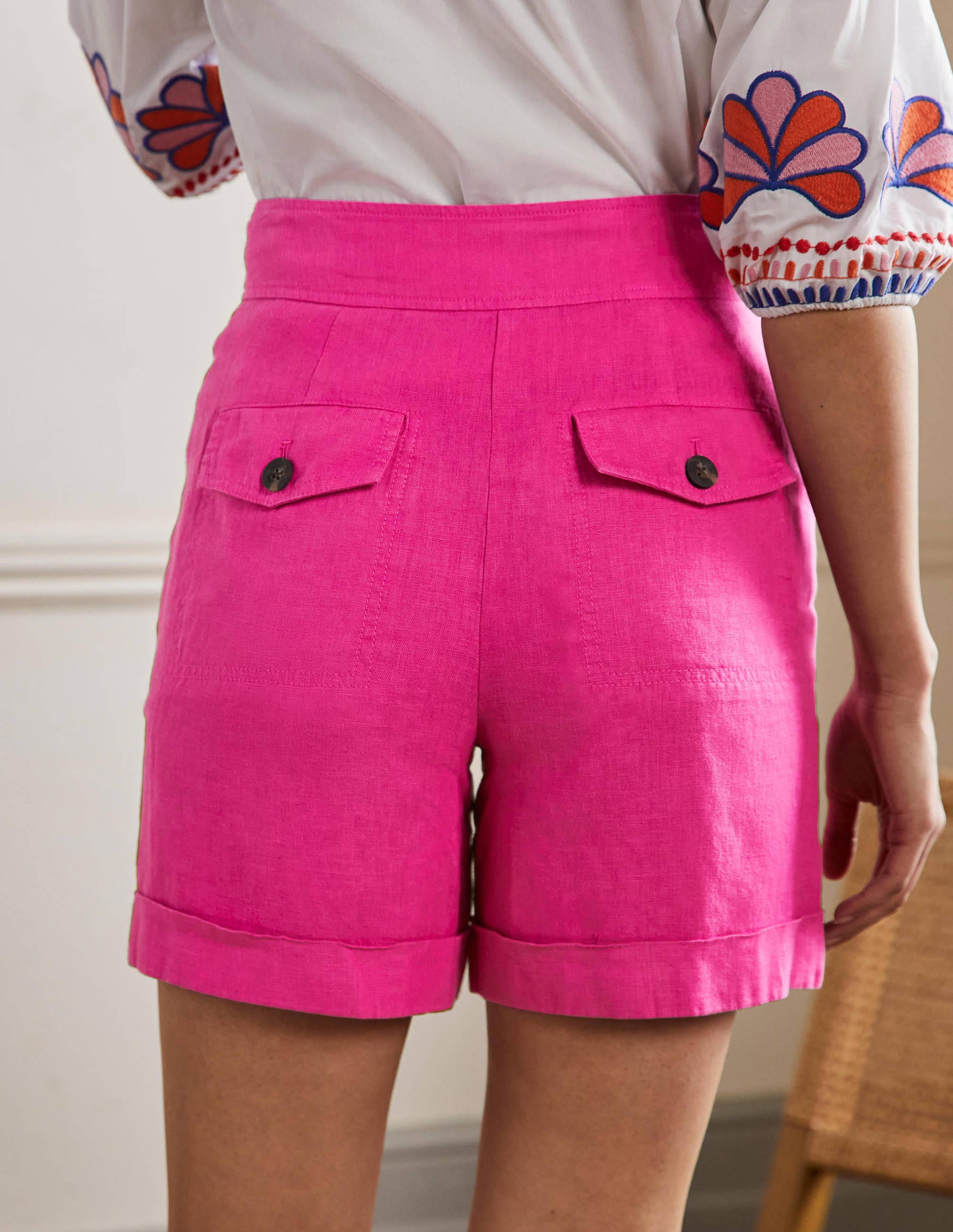 High Waisted Linen Shorts-Very Berry Pink - Image 3