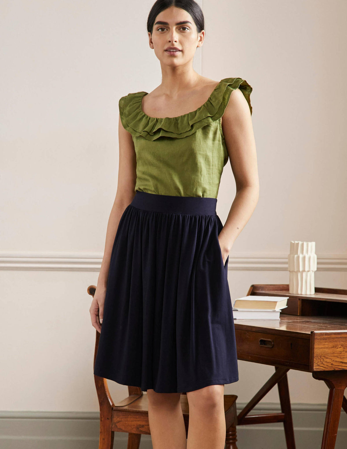 Pull On Jersey Mini Skirt-Navy-1