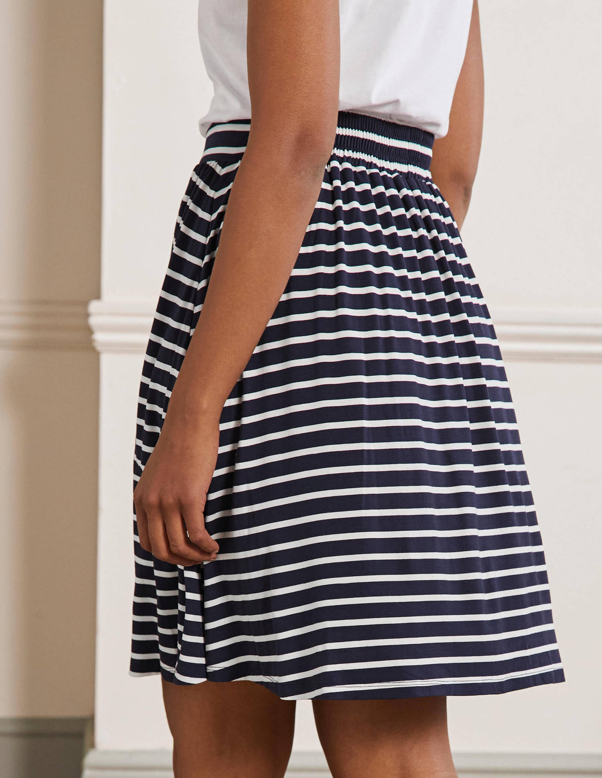 Pull On Jersey Mini Skirt-Navy and Ivory Stripe - Image 3