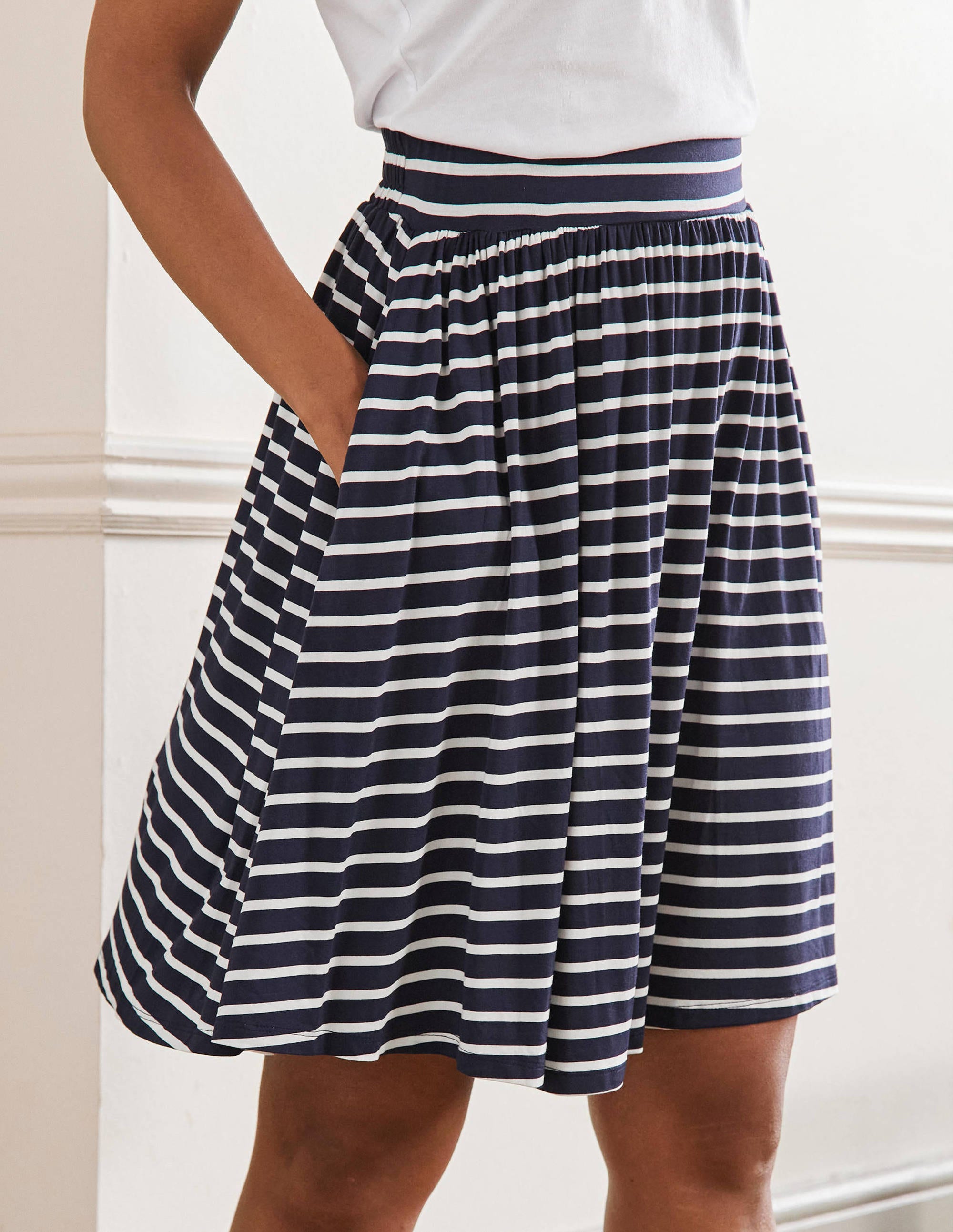 Pull On Jersey Mini Skirt-Navy and Ivory Stripe - Image 4
