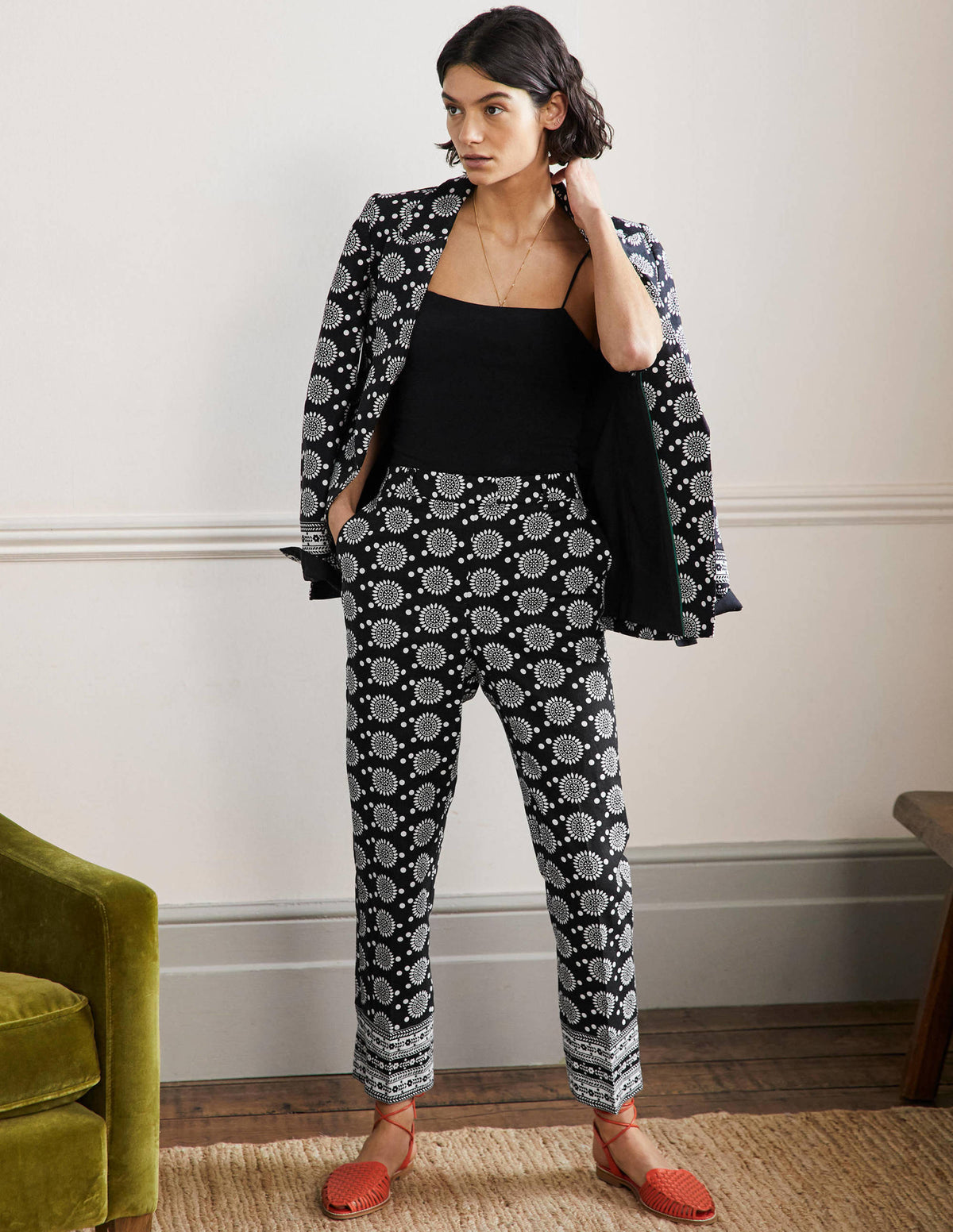 Thea Tailored Linen Pants-Black, Sun Geo - Image 3