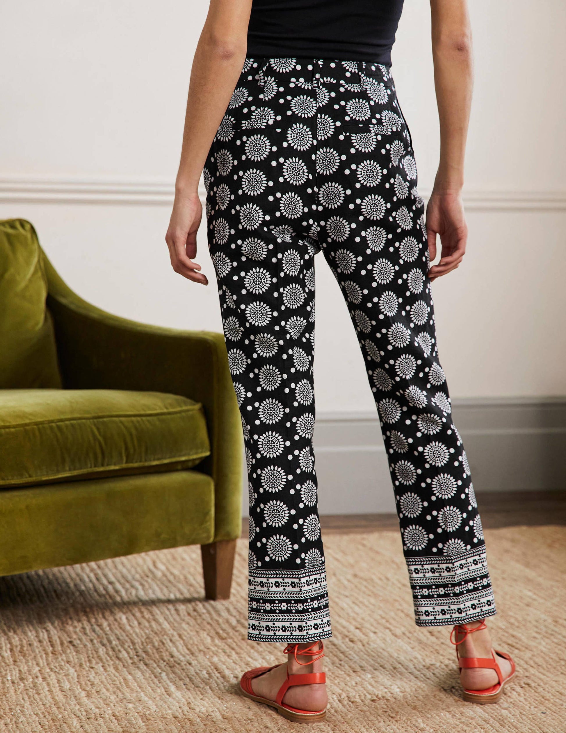 Thea Tailored Linen Pants-Black, Sun Geo-5