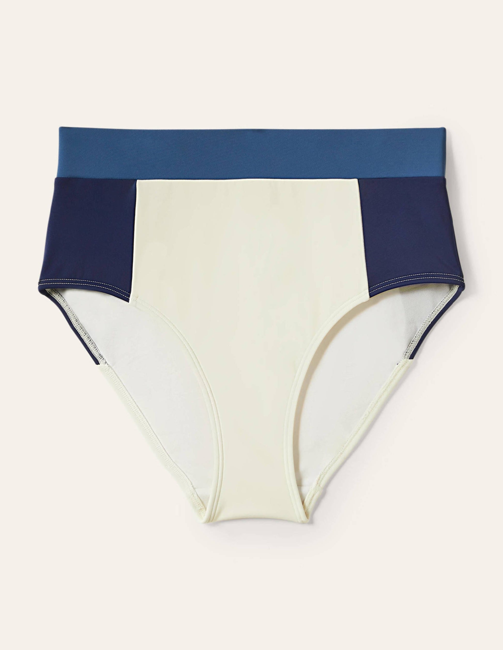 High Waisted Bikini Bottoms-Ivory Colourblock-5