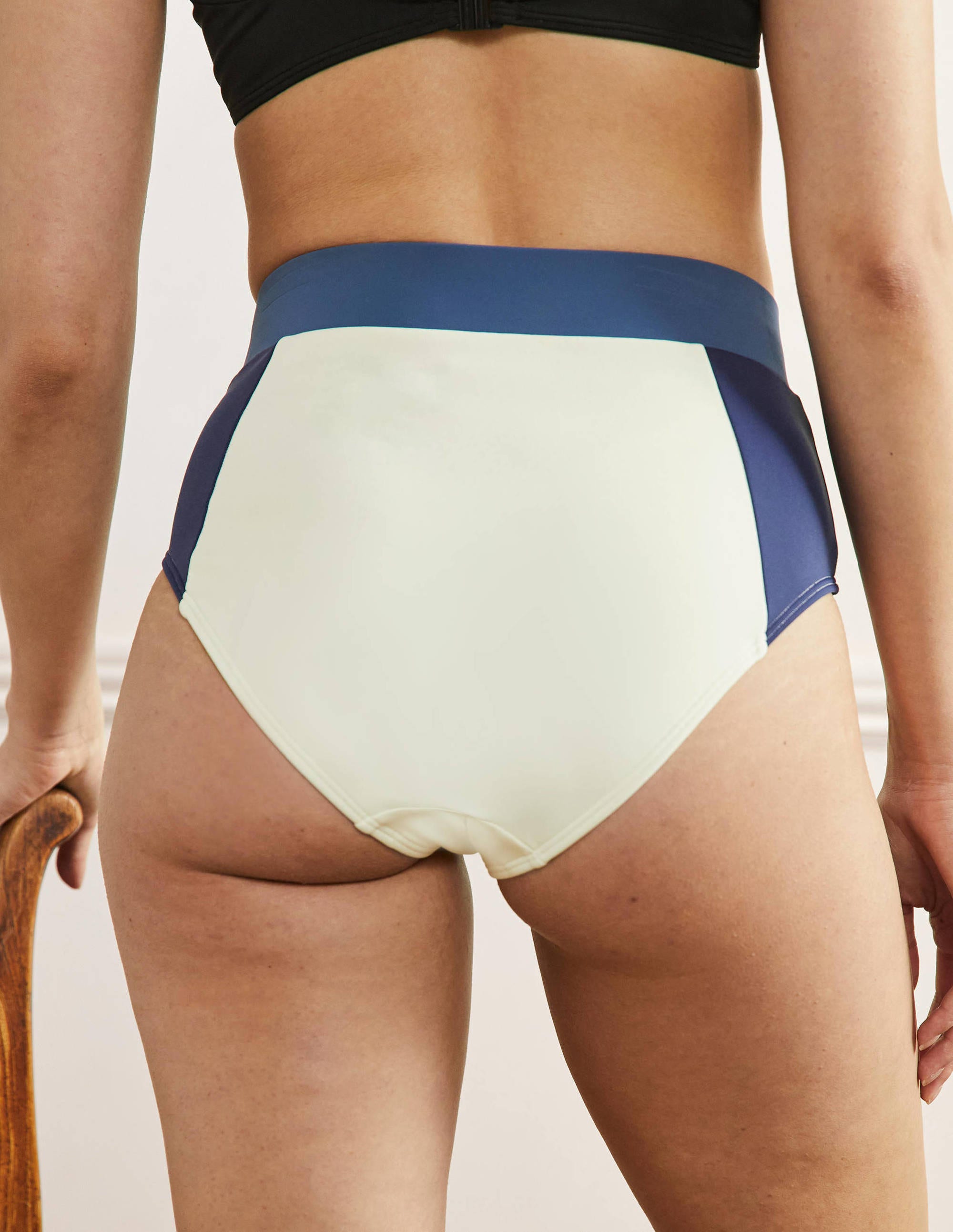 High Waisted Bikini Bottoms-Ivory Colourblock - Image 3