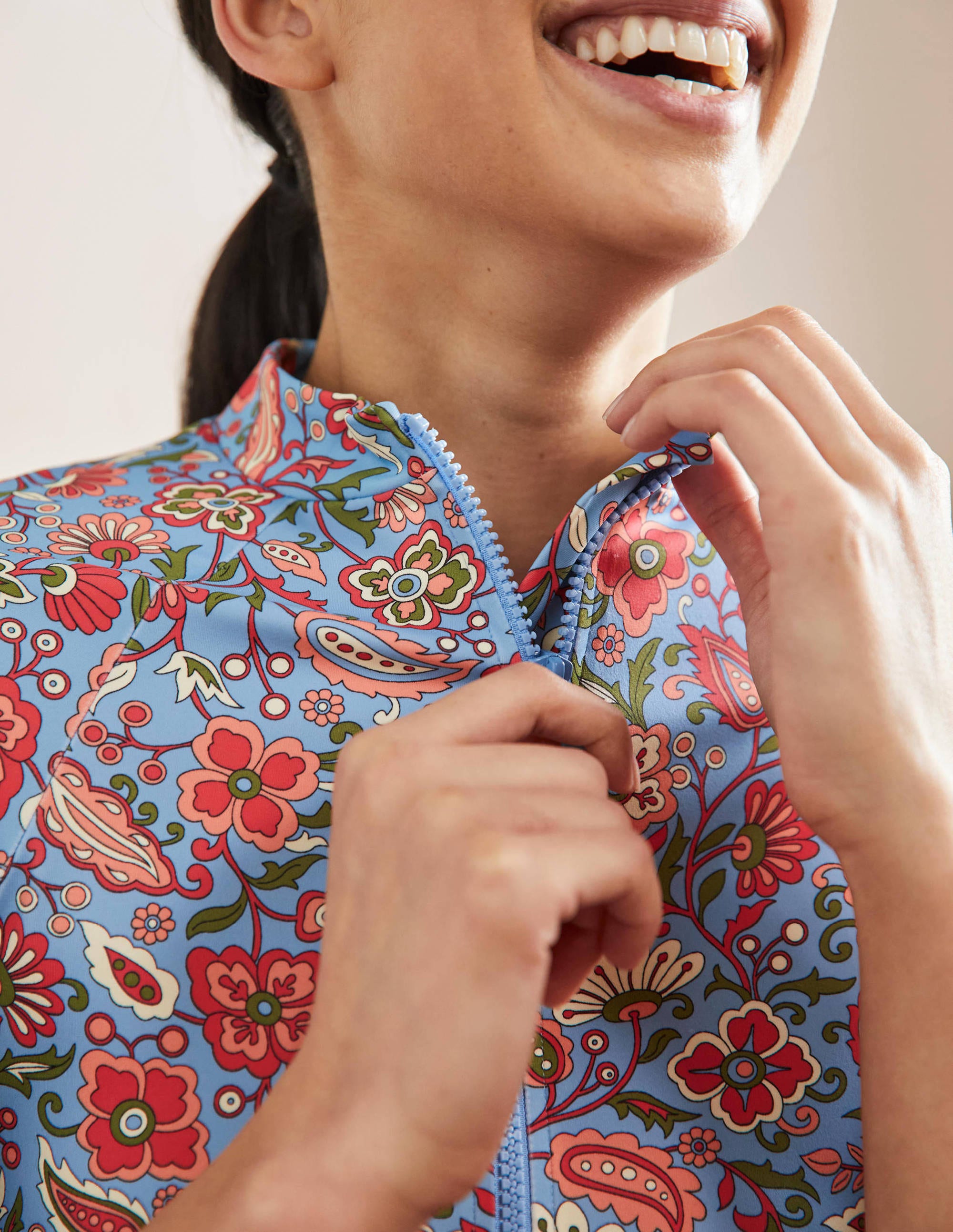 Mid Sleeve Rash Guard-Dusty Blue, Oriental Paradise - Image 5