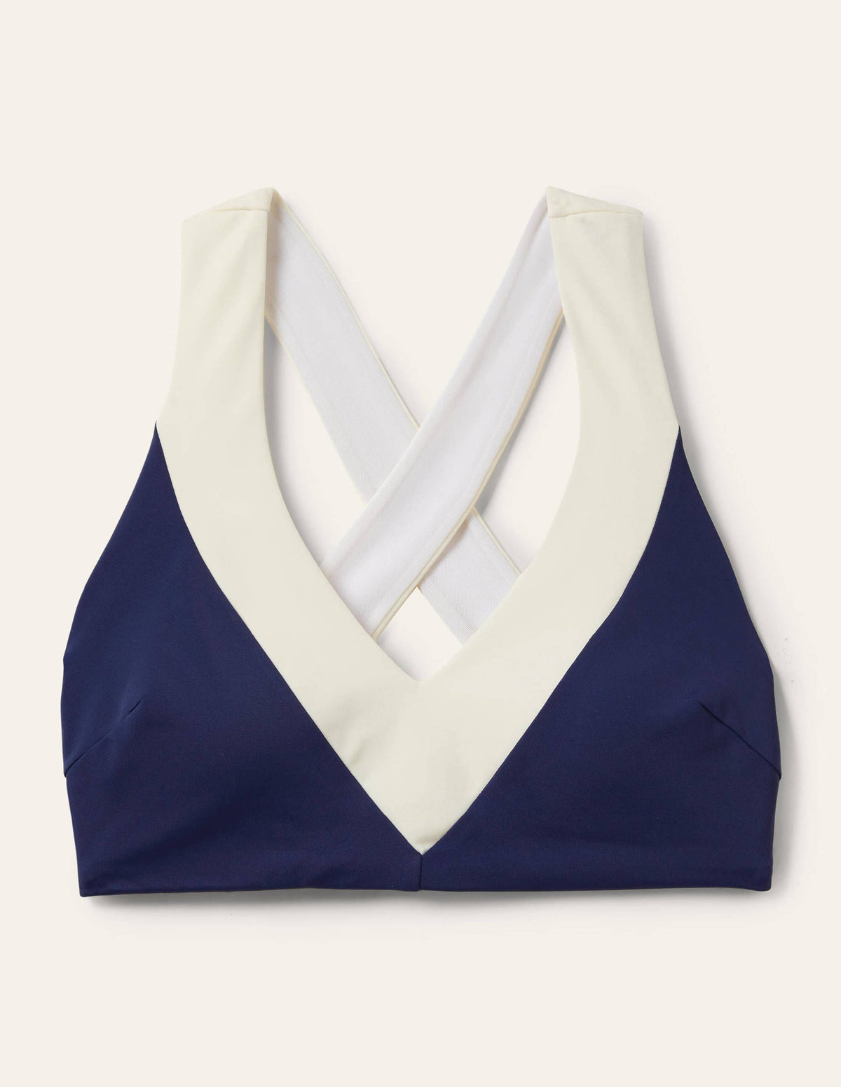 Cross-back Bikini Top-French Navy, Ivory Colourblock - Image 5