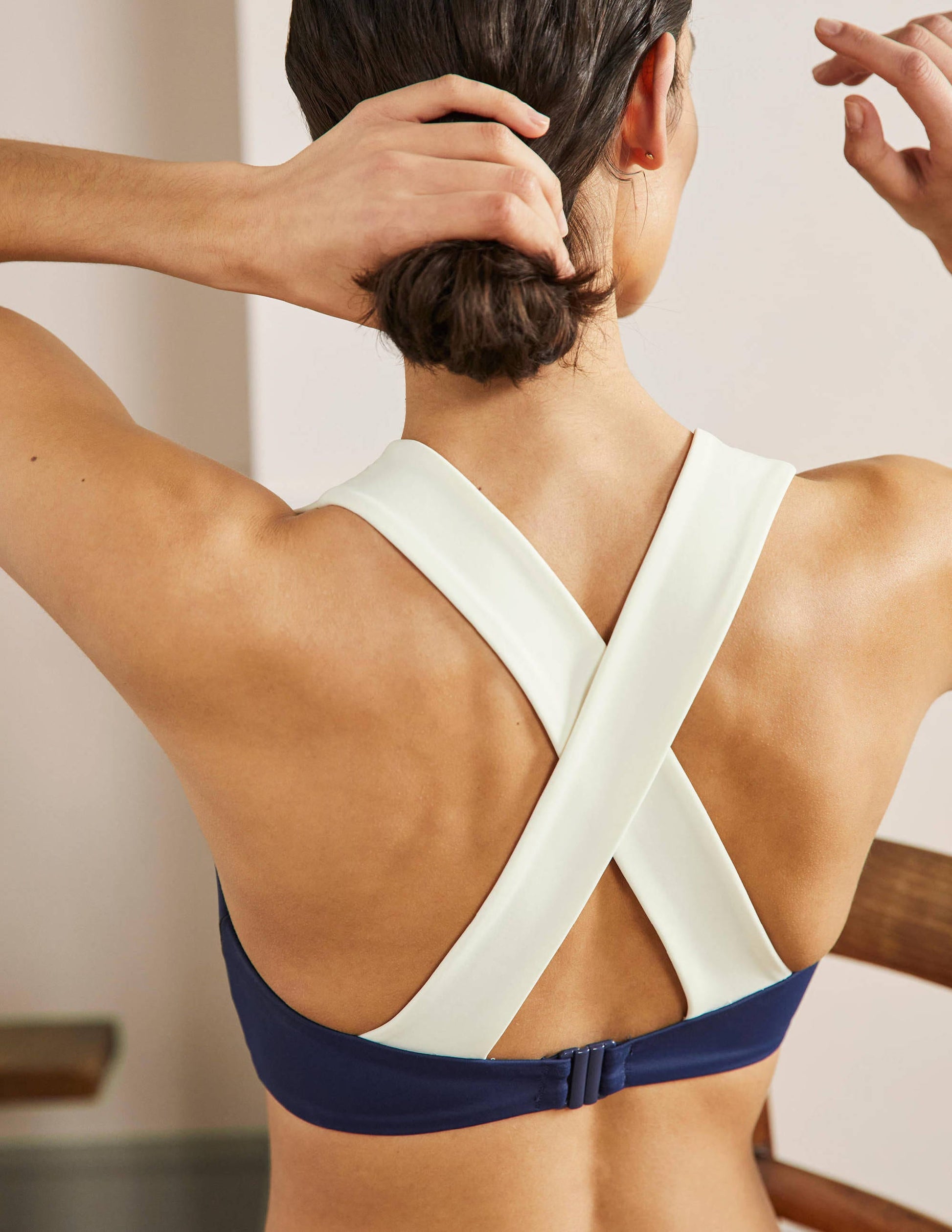 Cross-back Bikini Top-French Navy, Ivory Colourblock-2
