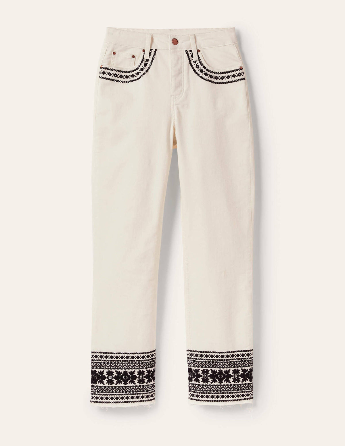 Relaxed Straight Jeans-Ecru/ Black Embroidery - Image 5
