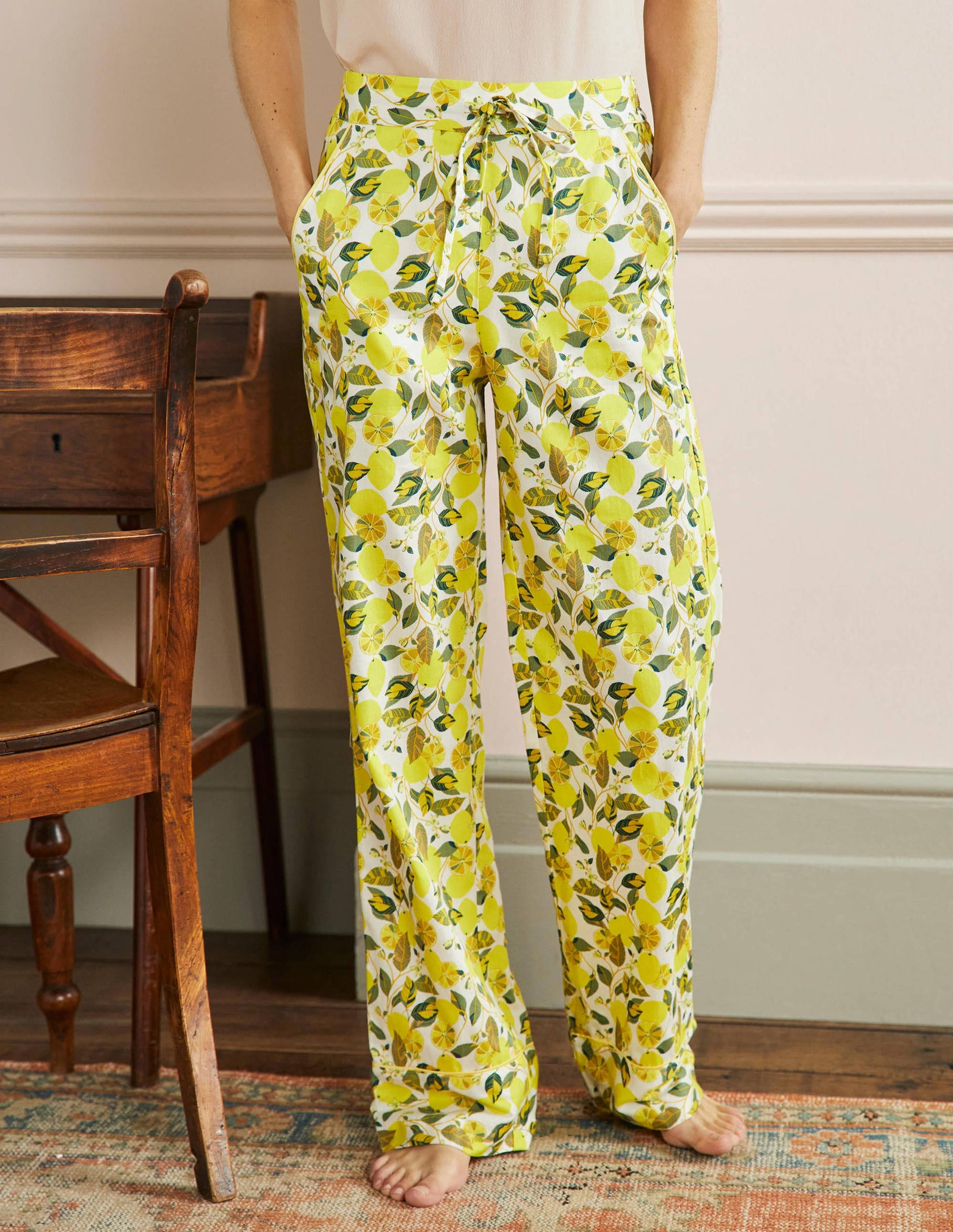 Janie Pajama Bottoms-Ivory, Lemon Vine-4