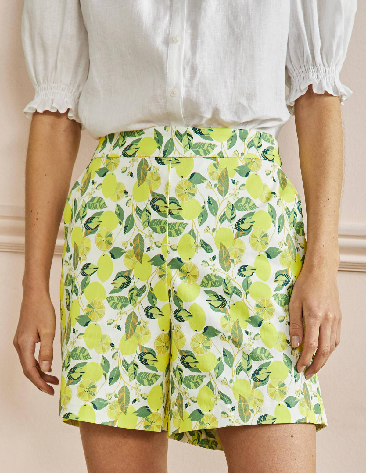 Pull On Shorts-Ivory, Lemon Vine-4