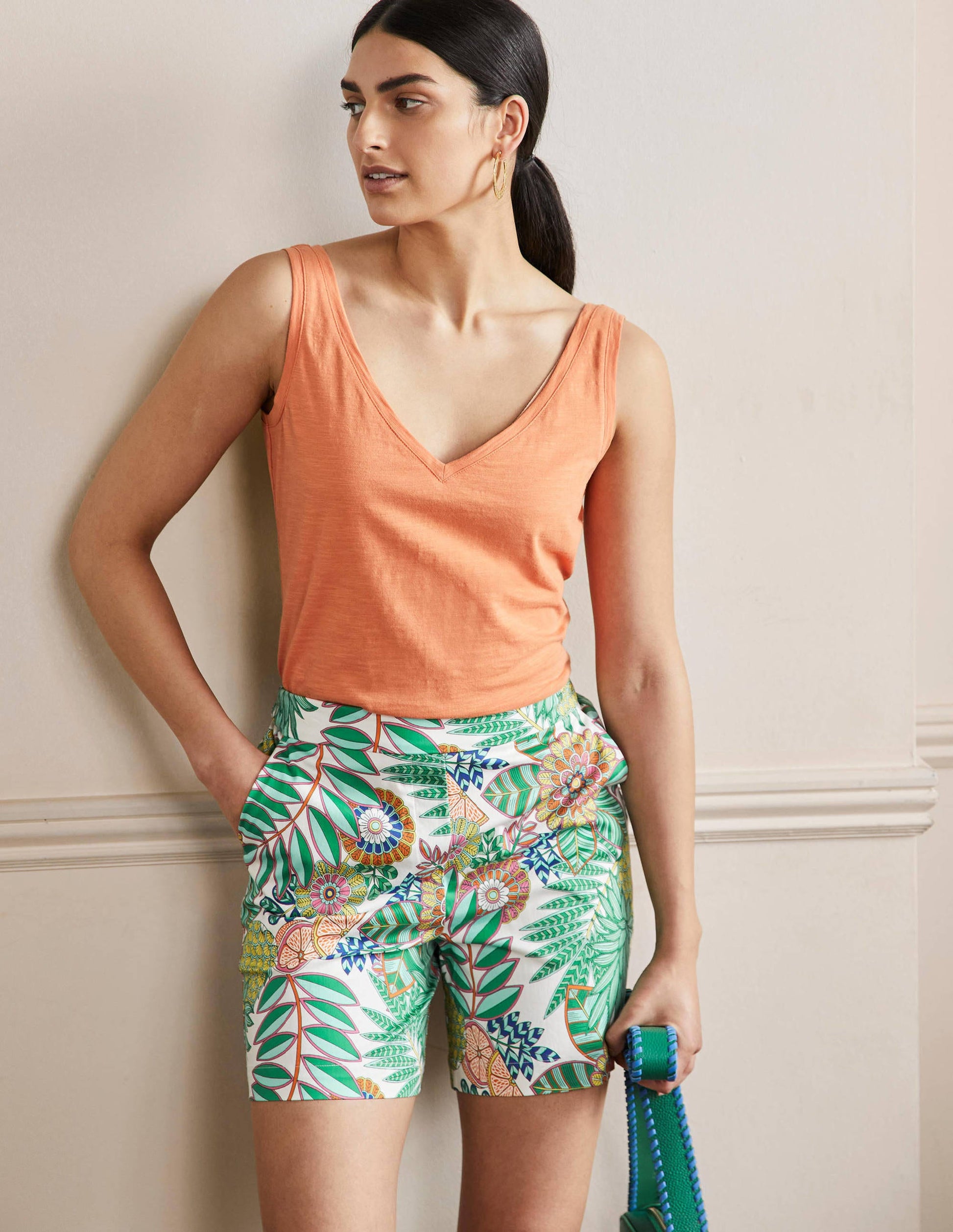 Pull On Shorts-Ivory, Pineapple Bloom-1