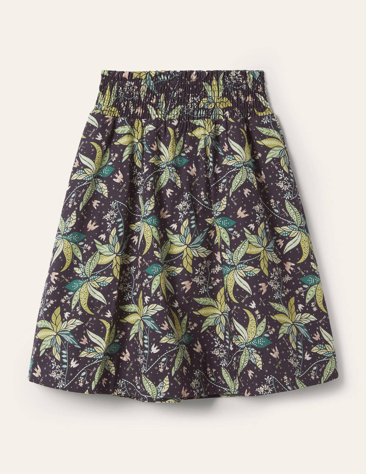 Shirred Waist Cotton Skirt-Black, Oriental Cascade - Image 6