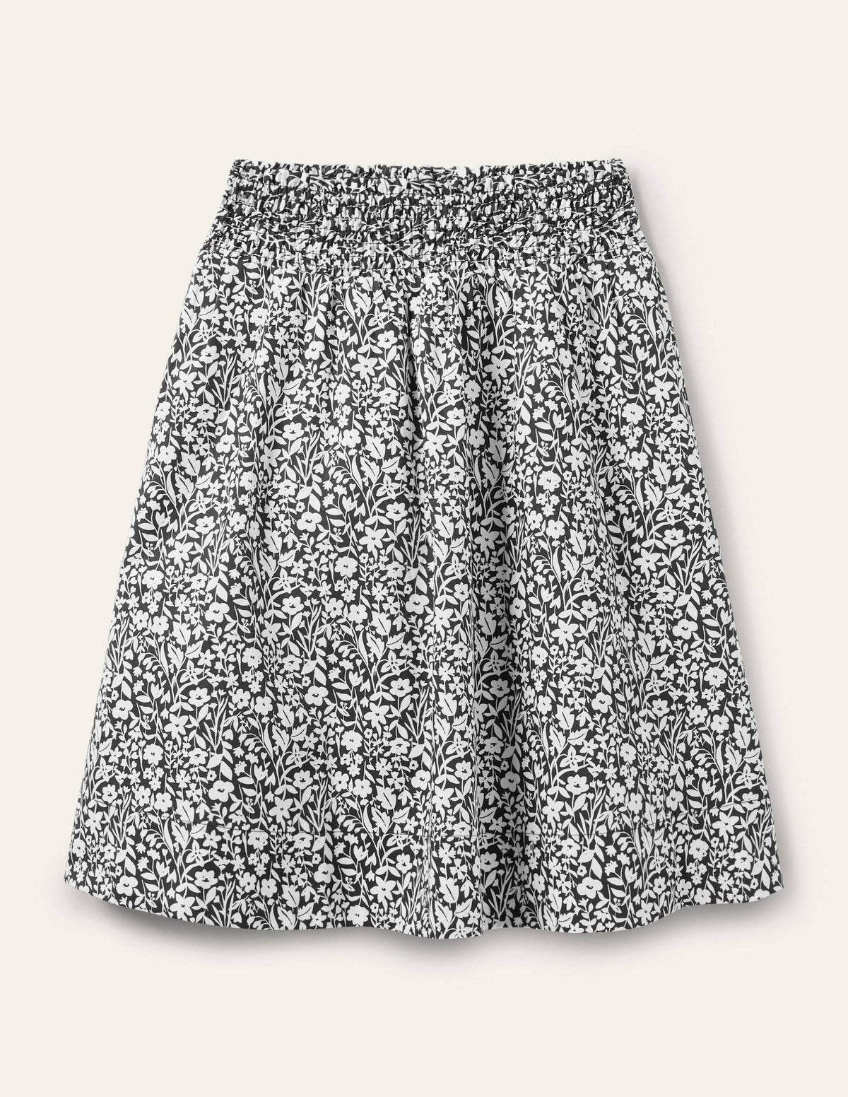 Shirred Waist Cotton Skirt-Black, Wildflower Sprig - Image 5