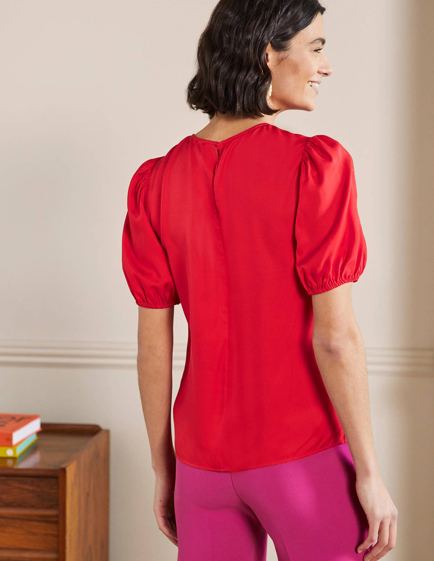 Adriana Puff Sleeve Top-Fire Red