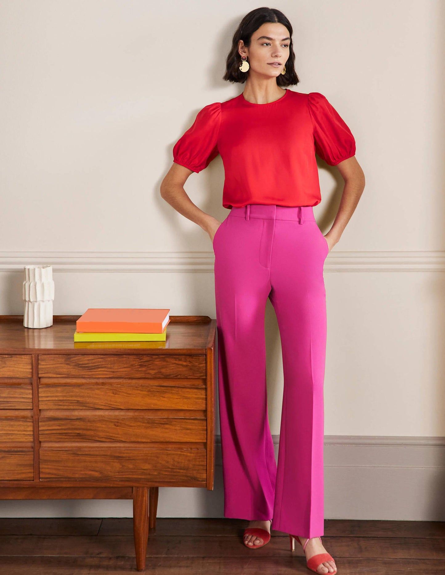 Adriana Puff Sleeve Top-Fire Red