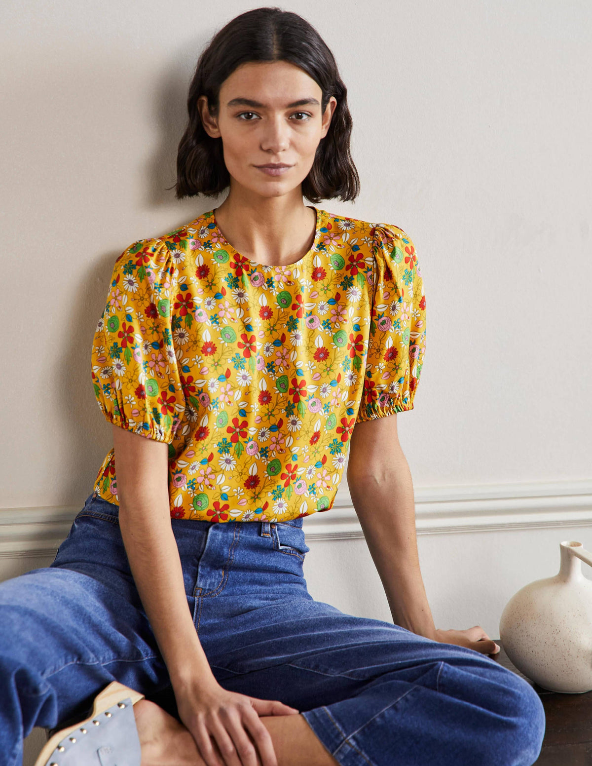 Adriana Puff Sleeve Top-Honeycomb, Ditsy Bloom - Image 1