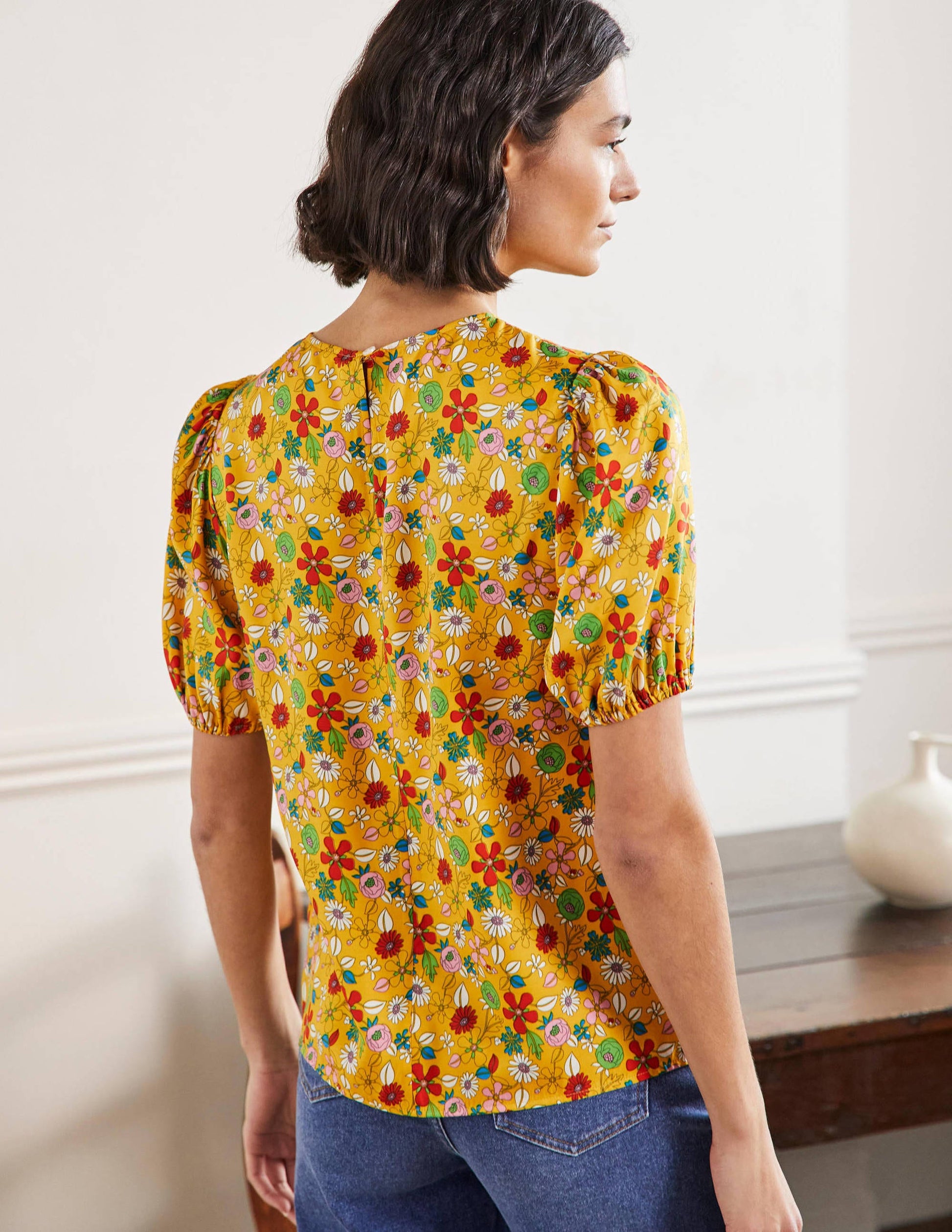 Adriana Puff Sleeve Top-Honeycomb, Ditsy Bloom-3