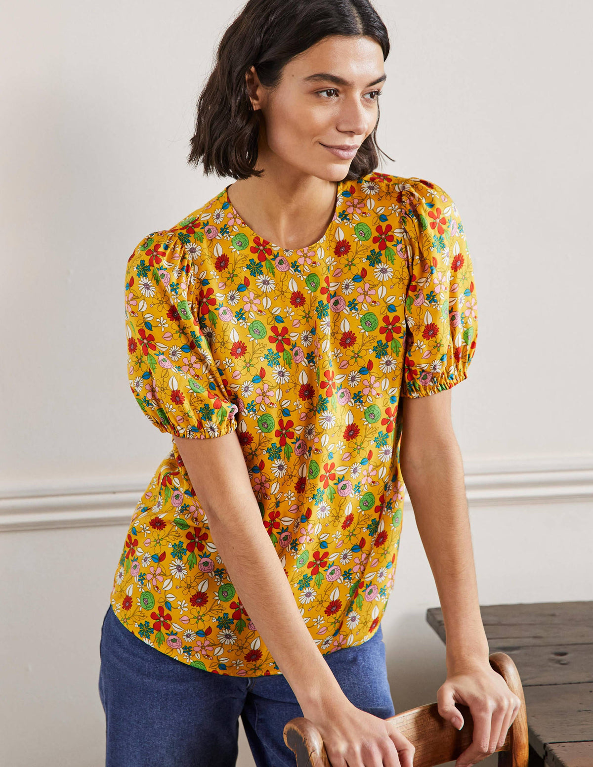 Adriana Puff Sleeve Top-Honeycomb, Ditsy Bloom - Image 4