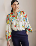 Blouson Sleeve Blouse-Ivory,  Botanical Terrace