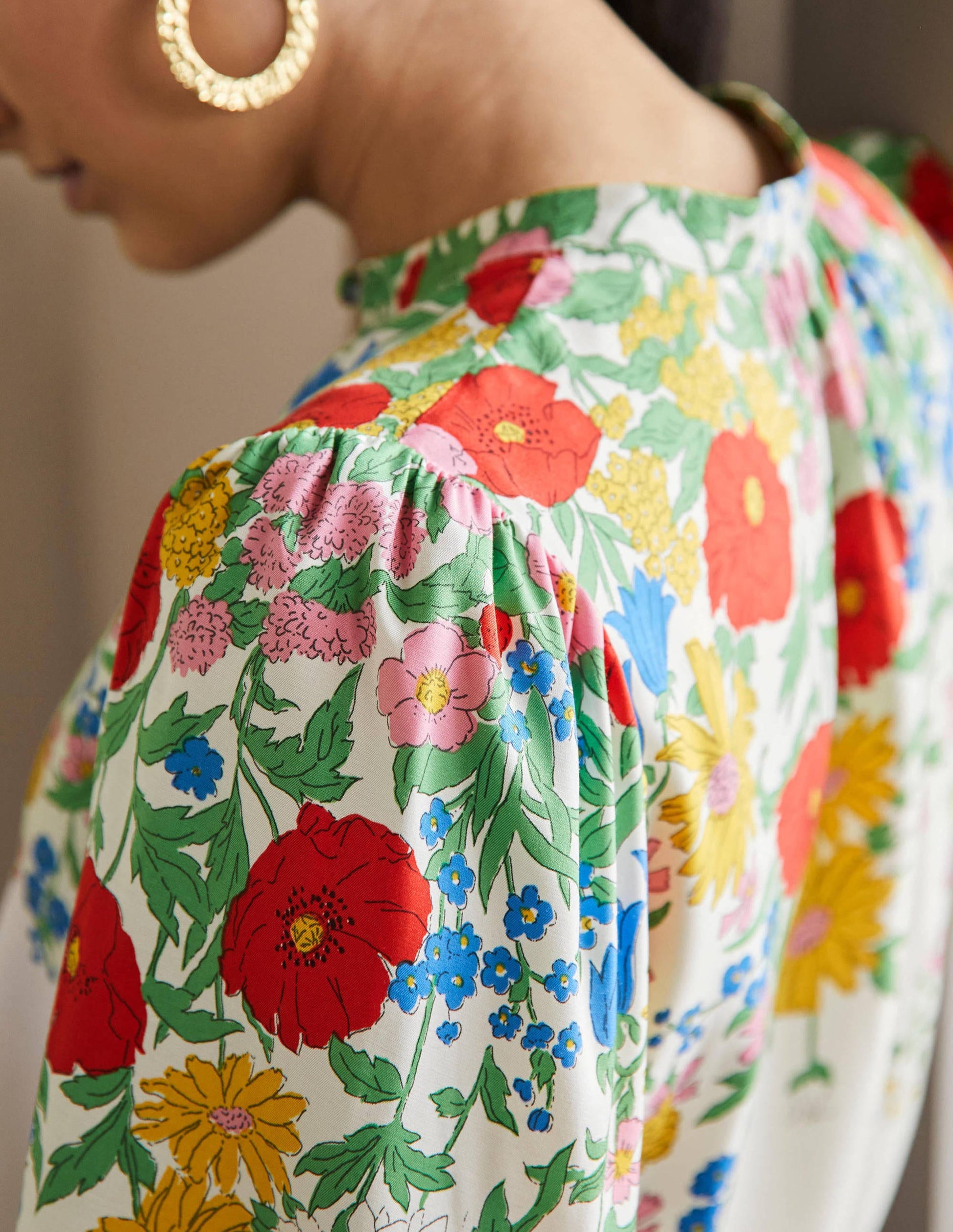 Blouson Sleeve Blouse-Ivory,  Botanical Terrace-2
