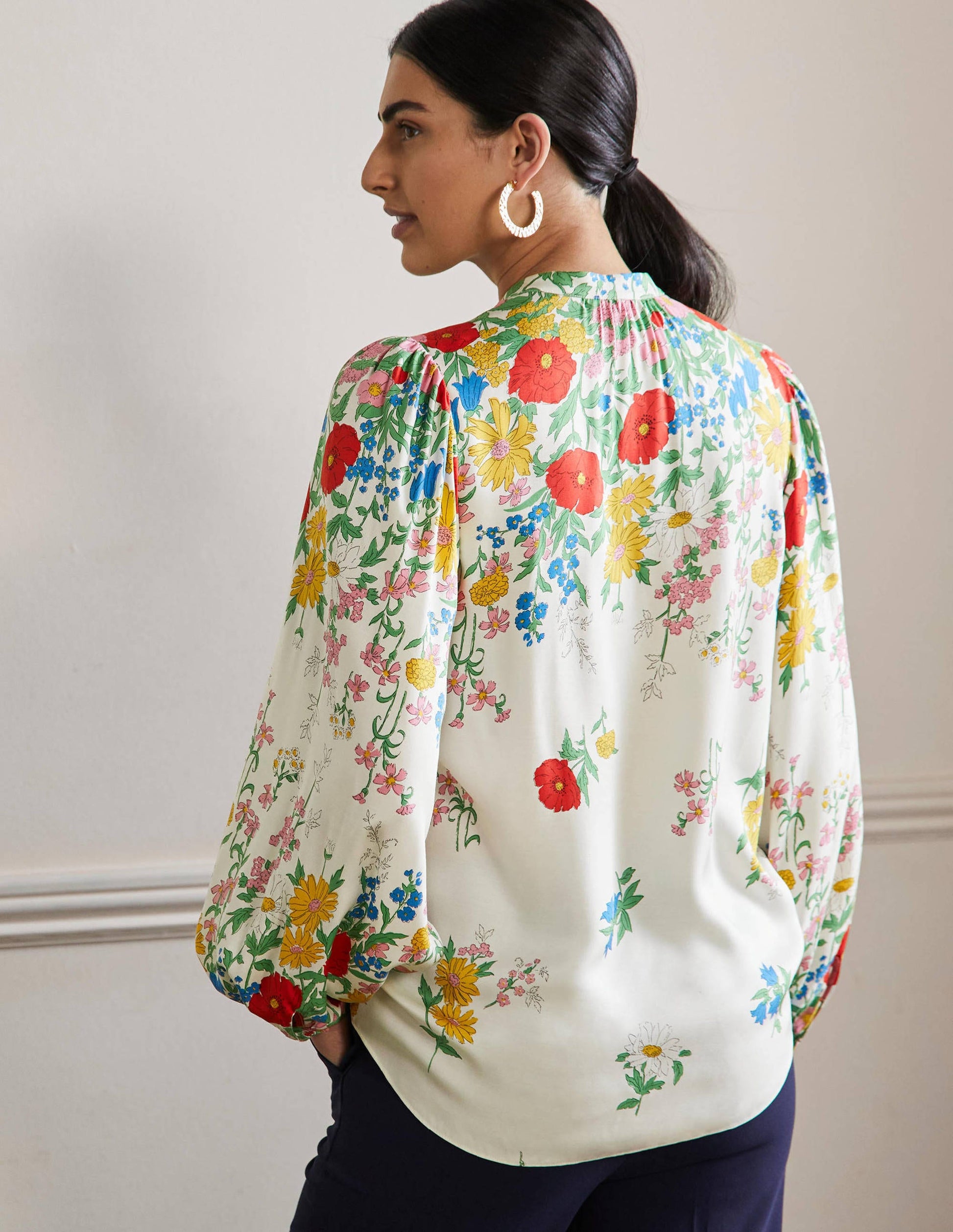Blouson Sleeve Blouse-Ivory,  Botanical Terrace-3