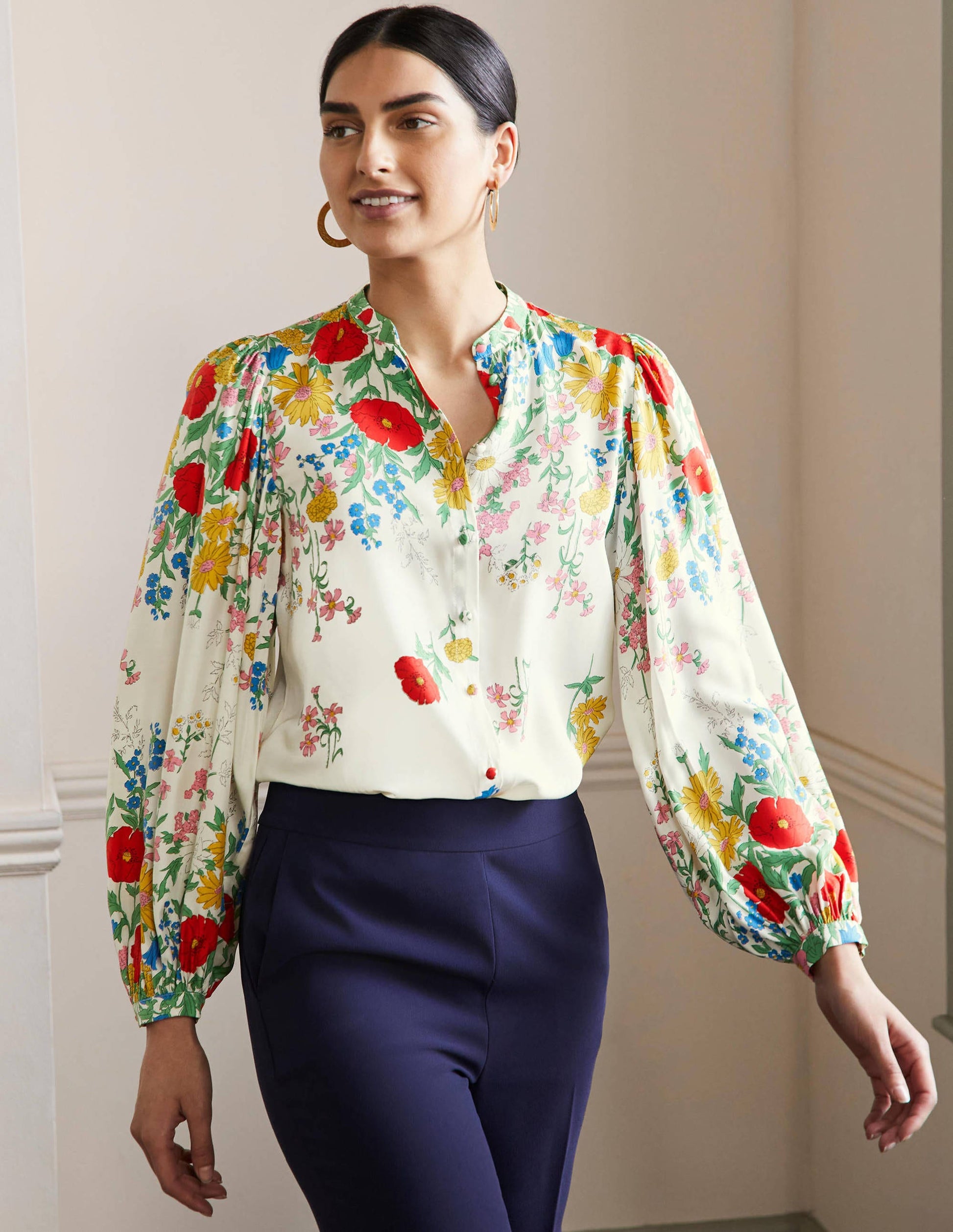 Blouson Sleeve Blouse-Ivory,  Botanical Terrace-4