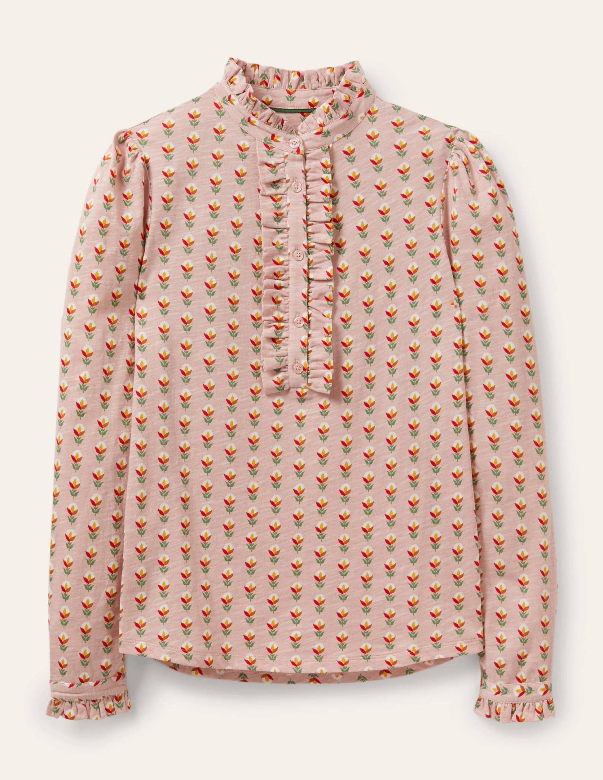 Ruffle Front Jersey Top-Milkshake, Garden Geo-5
