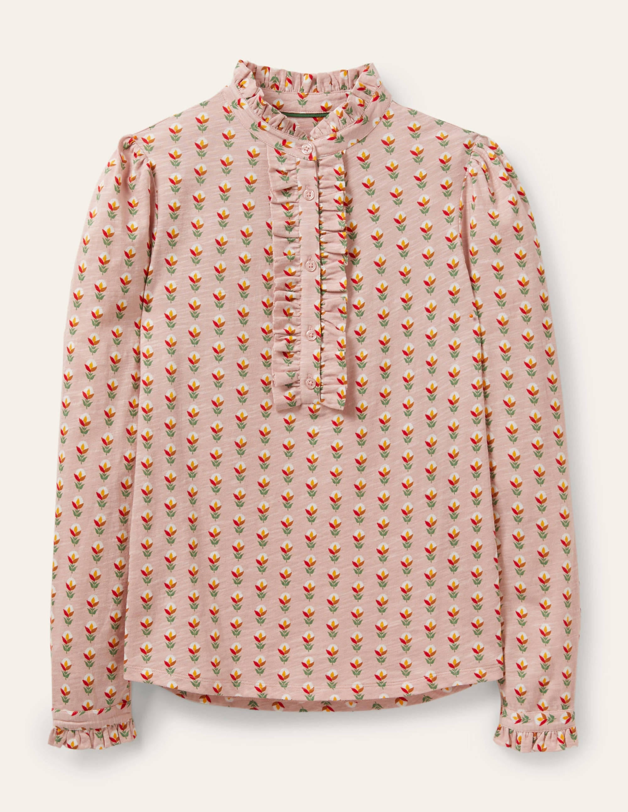 Ruffle Front Jersey Top-Milkshake, Garden Geo - Image 5