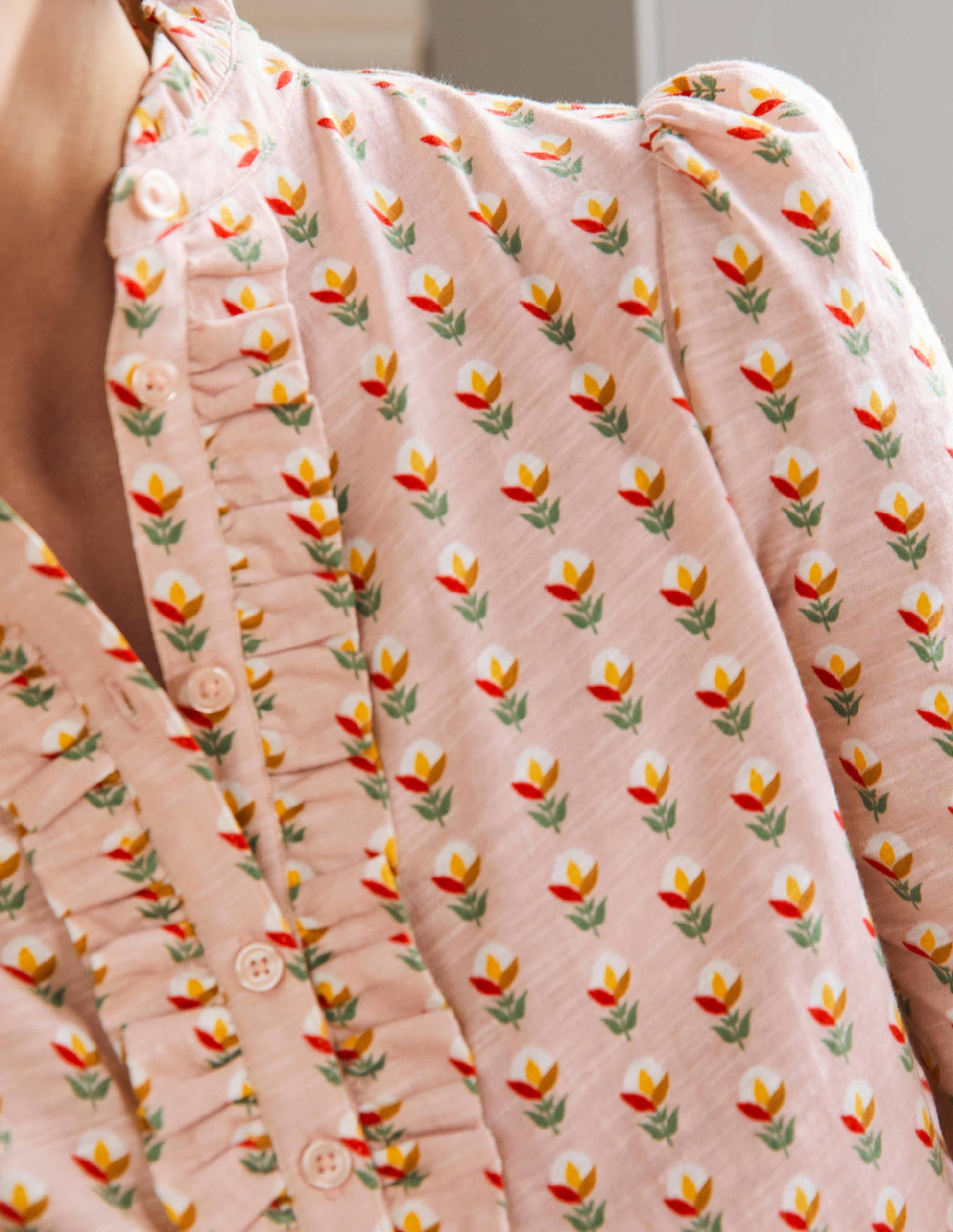 Ruffle Front Jersey Top-Milkshake, Garden Geo-2