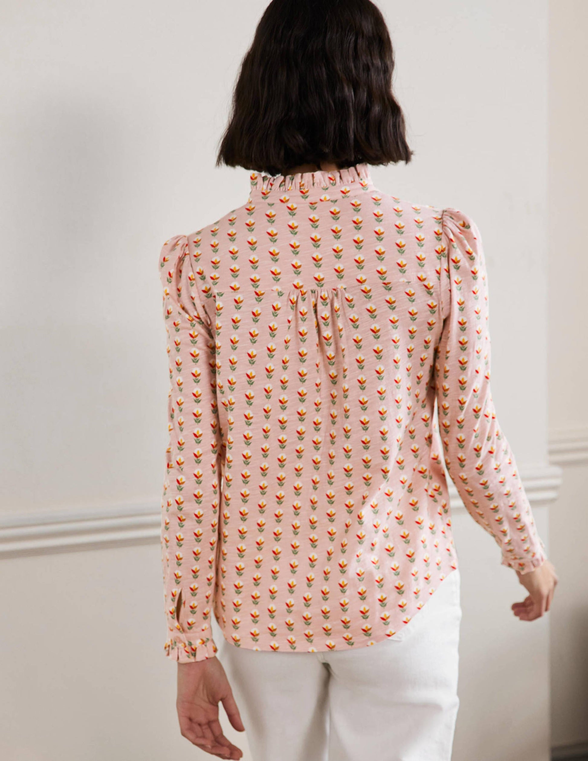 Ruffle Front Jersey Top-Milkshake, Garden Geo-3