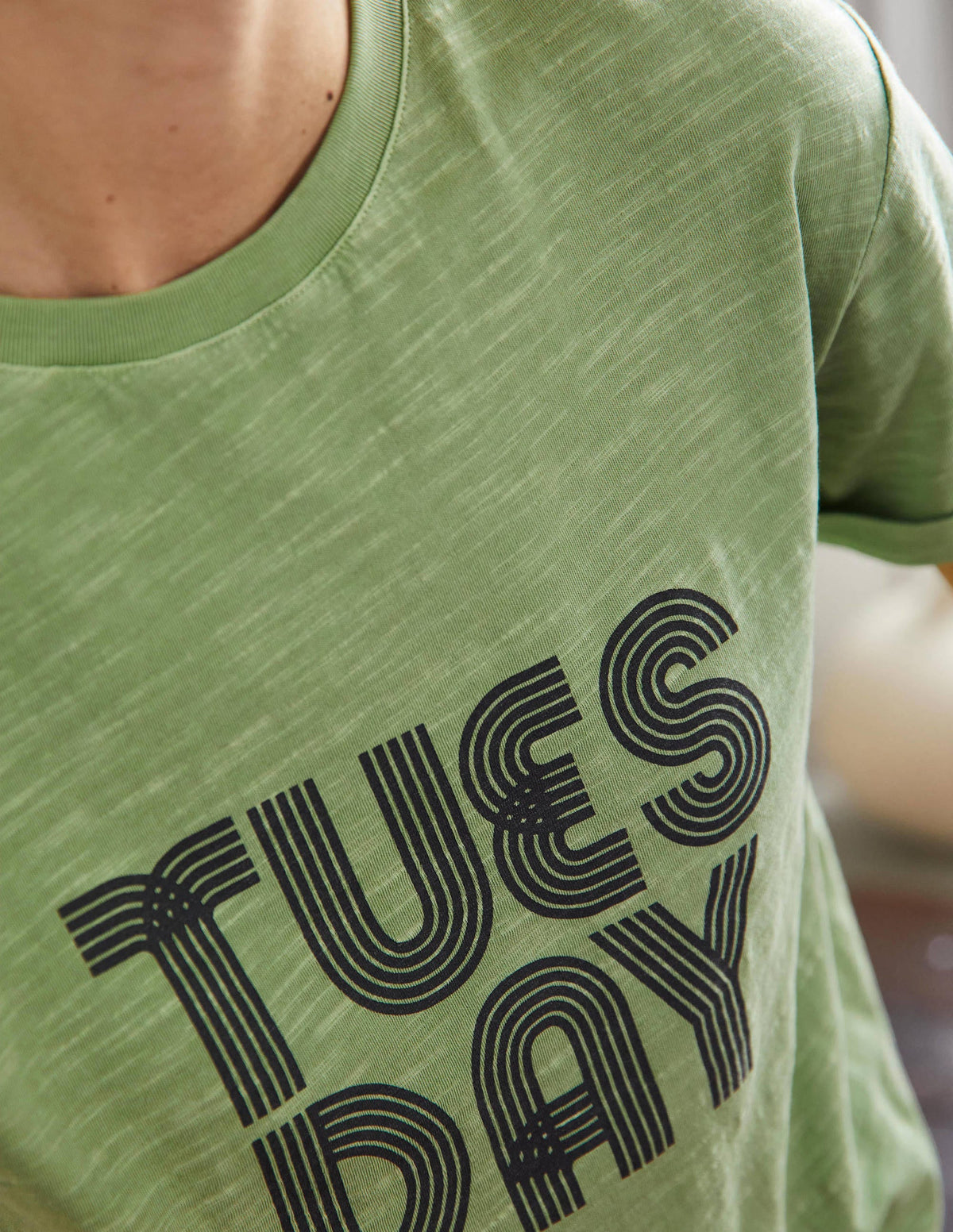 Turn Up Cuff Cotton T-shirt-Basil, Tuesday - Image 2