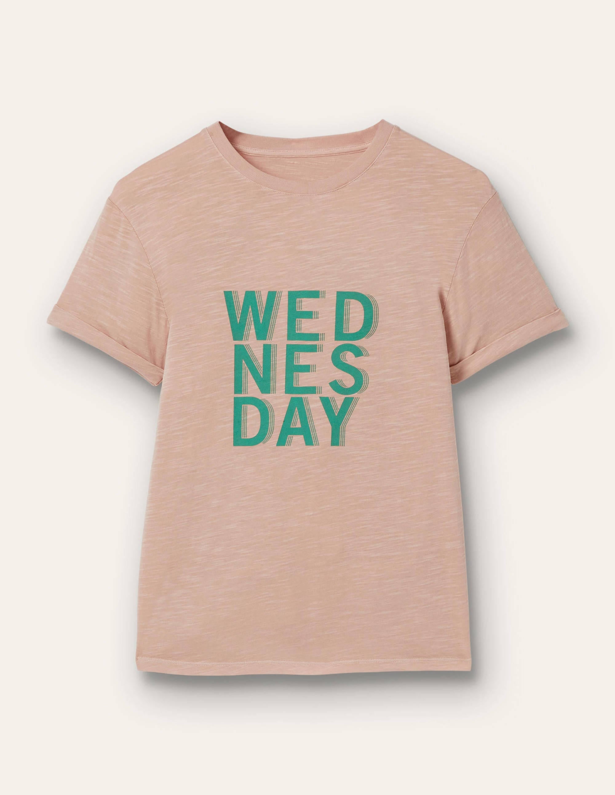 Turn Up Cuff Cotton T-shirt-Milkshake, Wednesday - Image 5