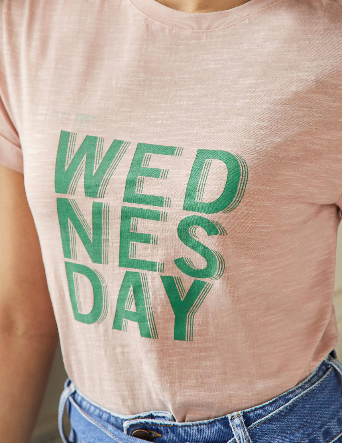 Turn Up Cuff Cotton T-shirt-Milkshake, Wednesday - Image 2