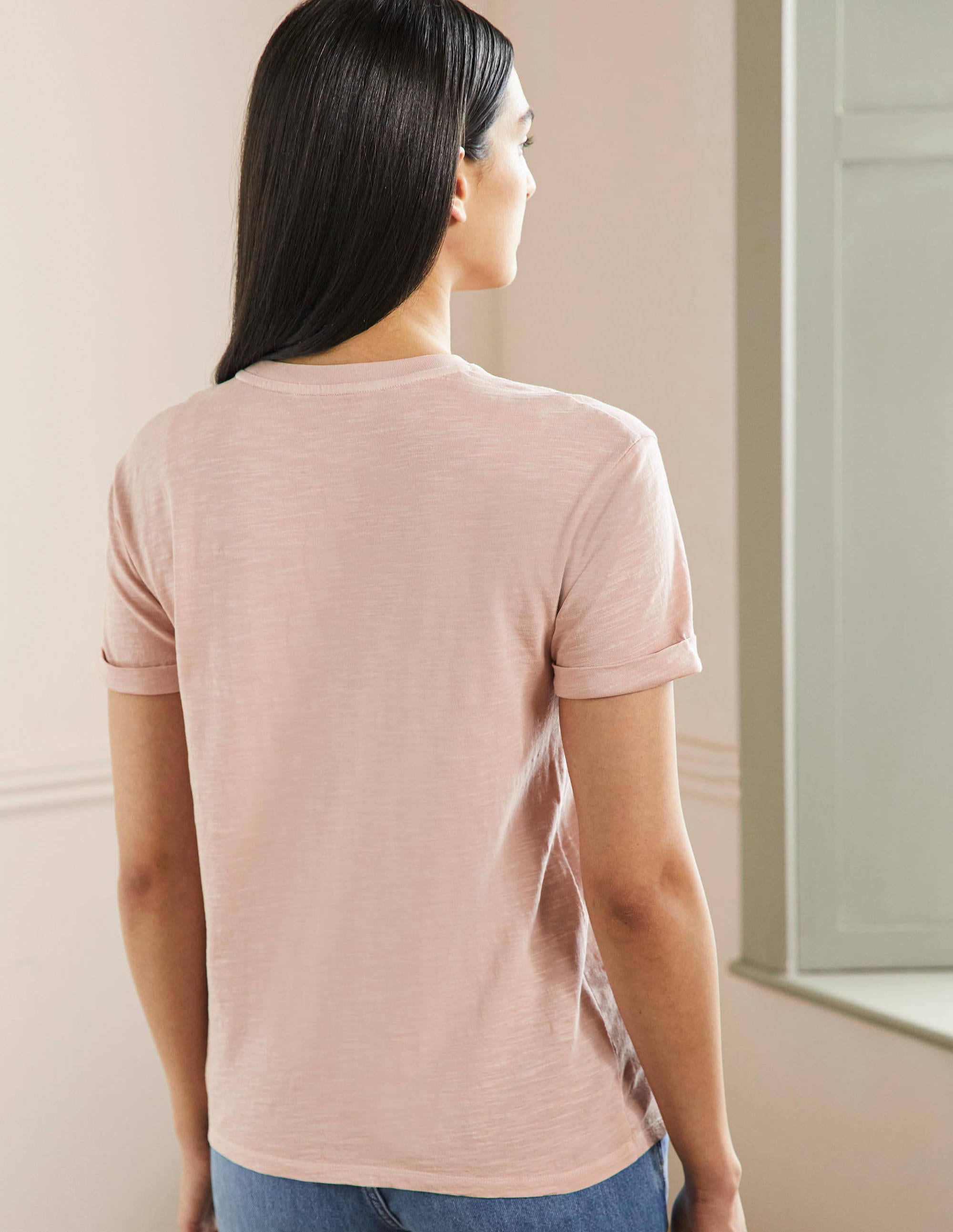 Turn Up Cuff Cotton T-shirt-Milkshake, Wednesday - Image 3