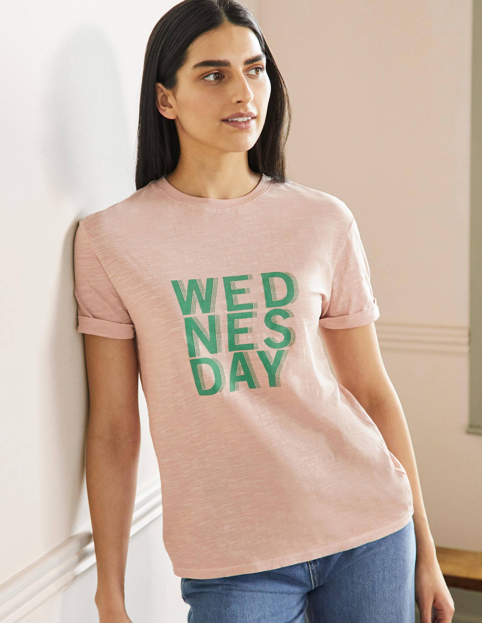 Turn Up Cuff Cotton T-shirt-Milkshake, Wednesday-4