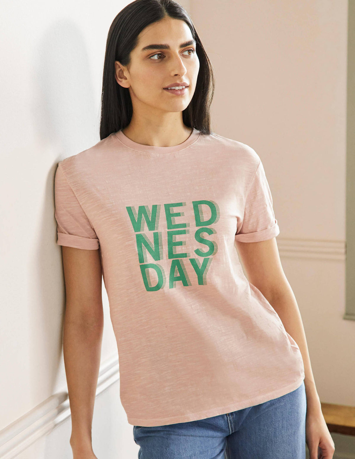 Turn Up Cuff Cotton T-shirt-Milkshake, Wednesday - Image 4