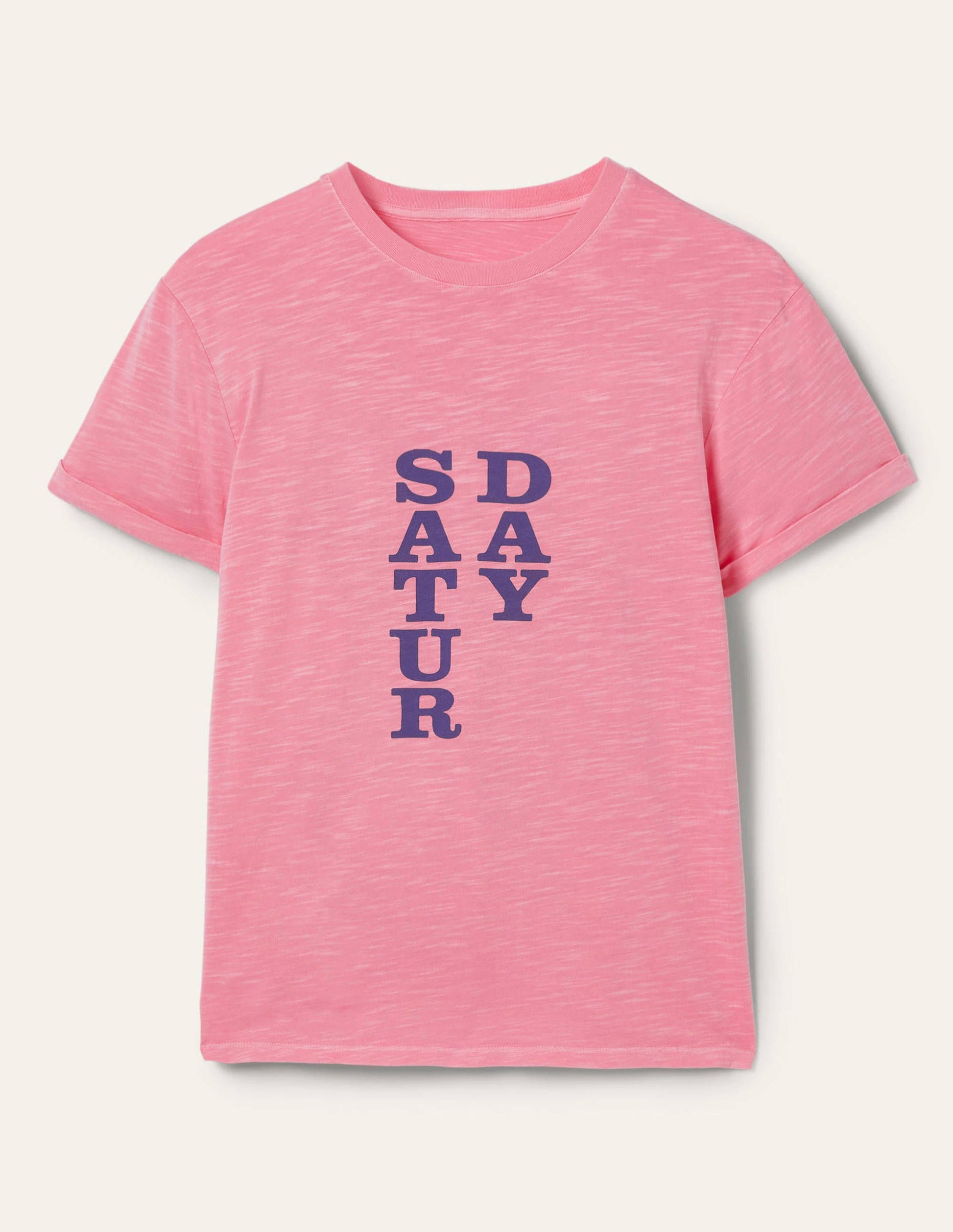 Turn Up Cuff Cotton T-shirt-Posy Pink, Saturday-5
