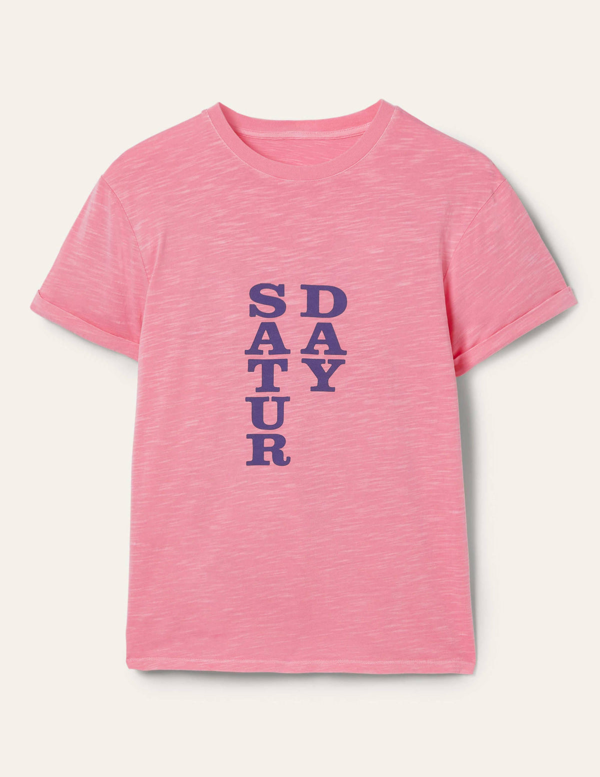 Turn Up Cuff Cotton T-shirt-Posy Pink, Saturday - Image 5
