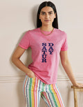 Turn Up Cuff Cotton T-shirt-Posy Pink, Saturday