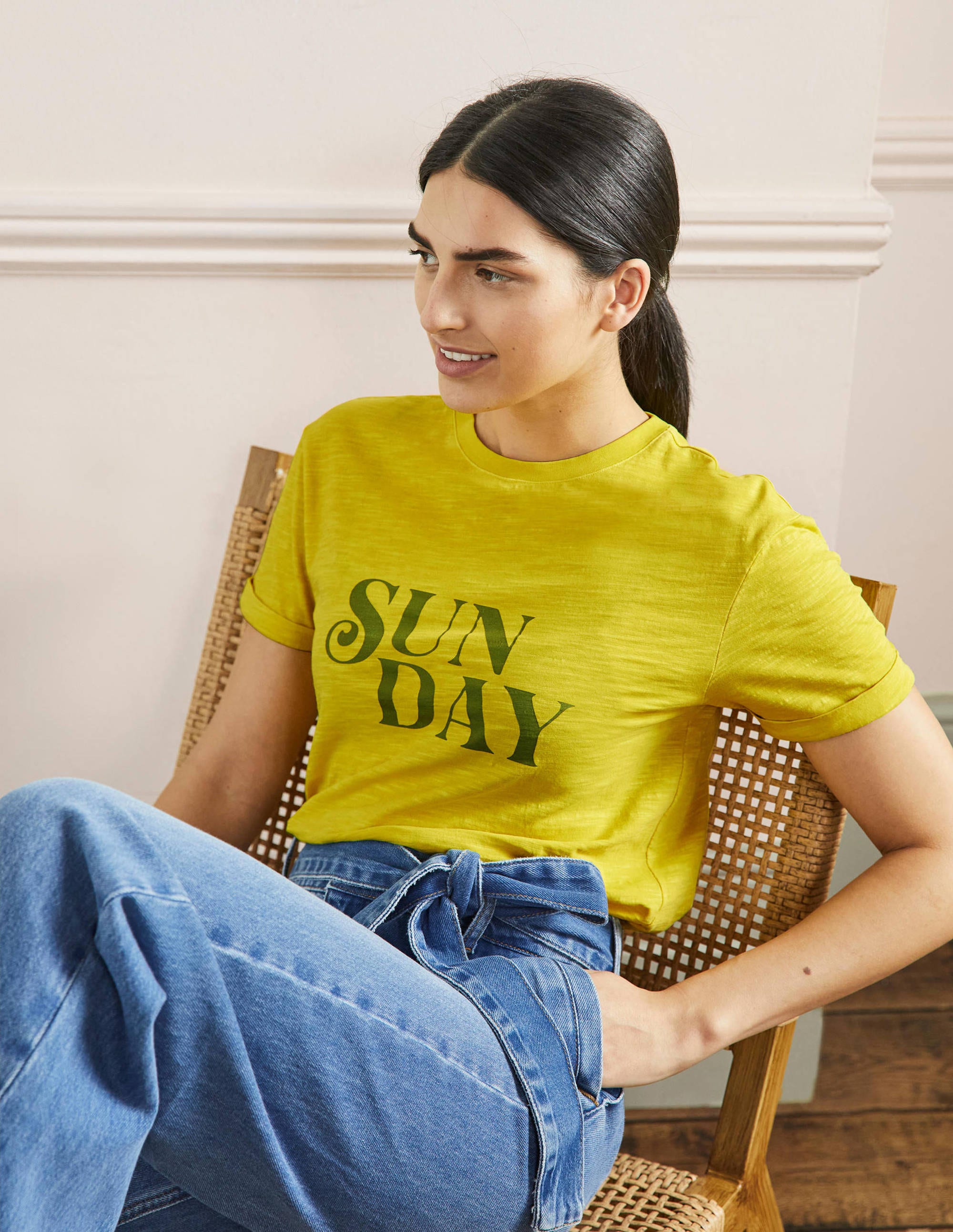 Turn Up Cuff Cotton T-shirt-Lemon Fizz, Sunday - Image 1