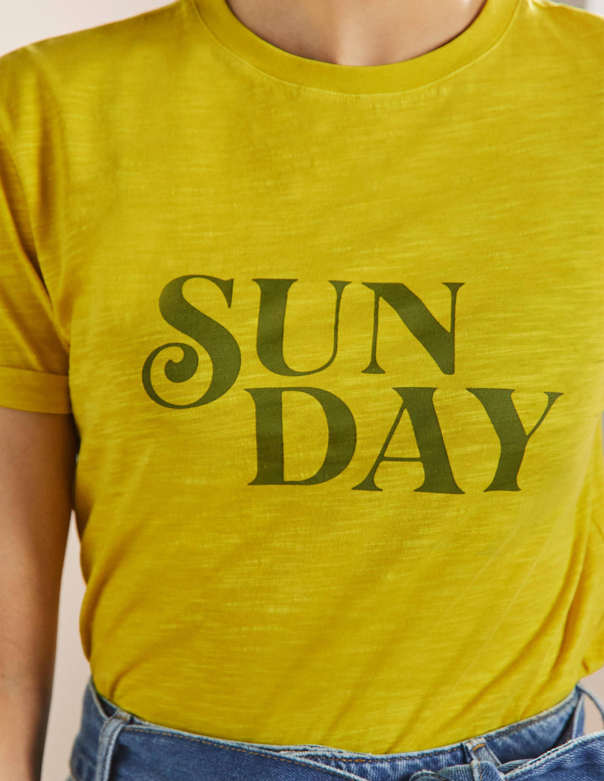 Turn Up Cuff Cotton T-shirt-Lemon Fizz, Sunday - Image 2