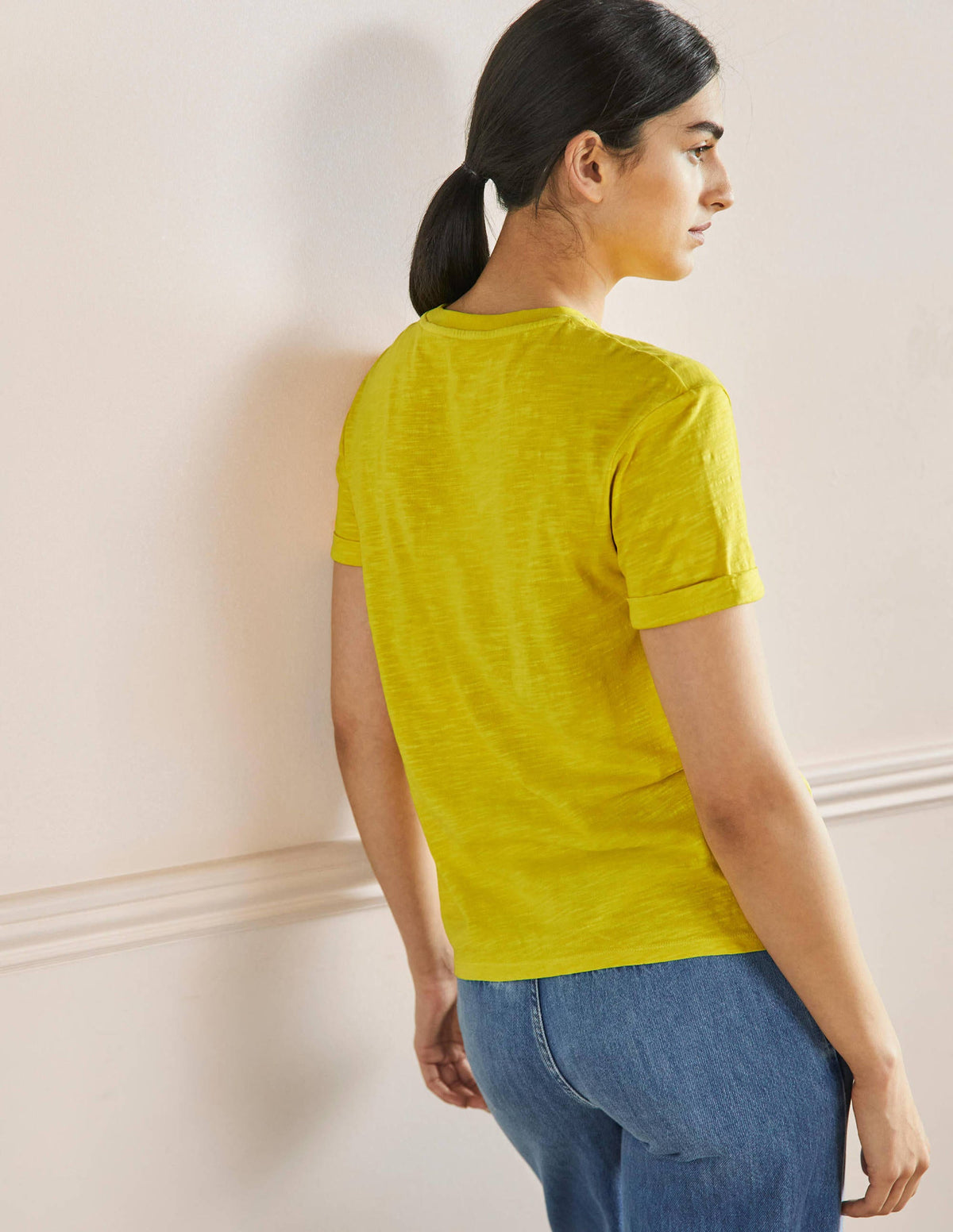 Turn Up Cuff Cotton T-shirt-Lemon Fizz, Sunday - Image 3