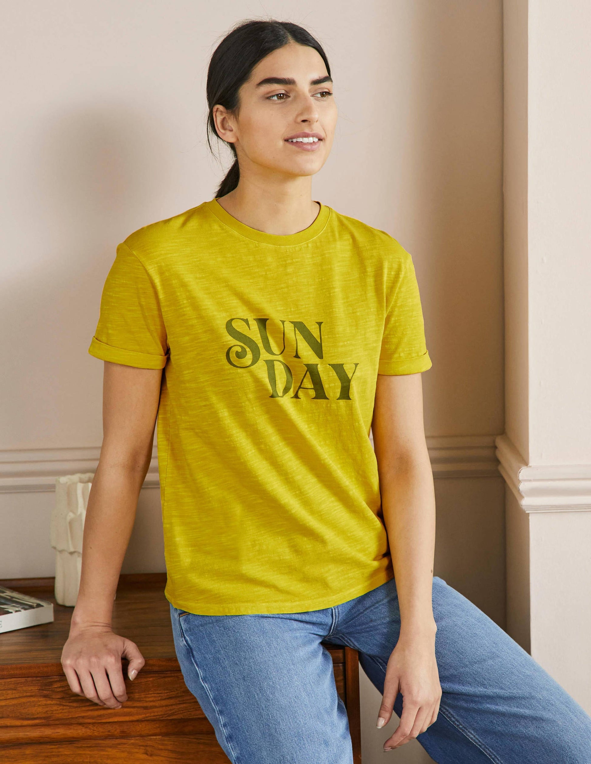 Turn Up Cuff Cotton T-shirt-Lemon Fizz, Sunday-4