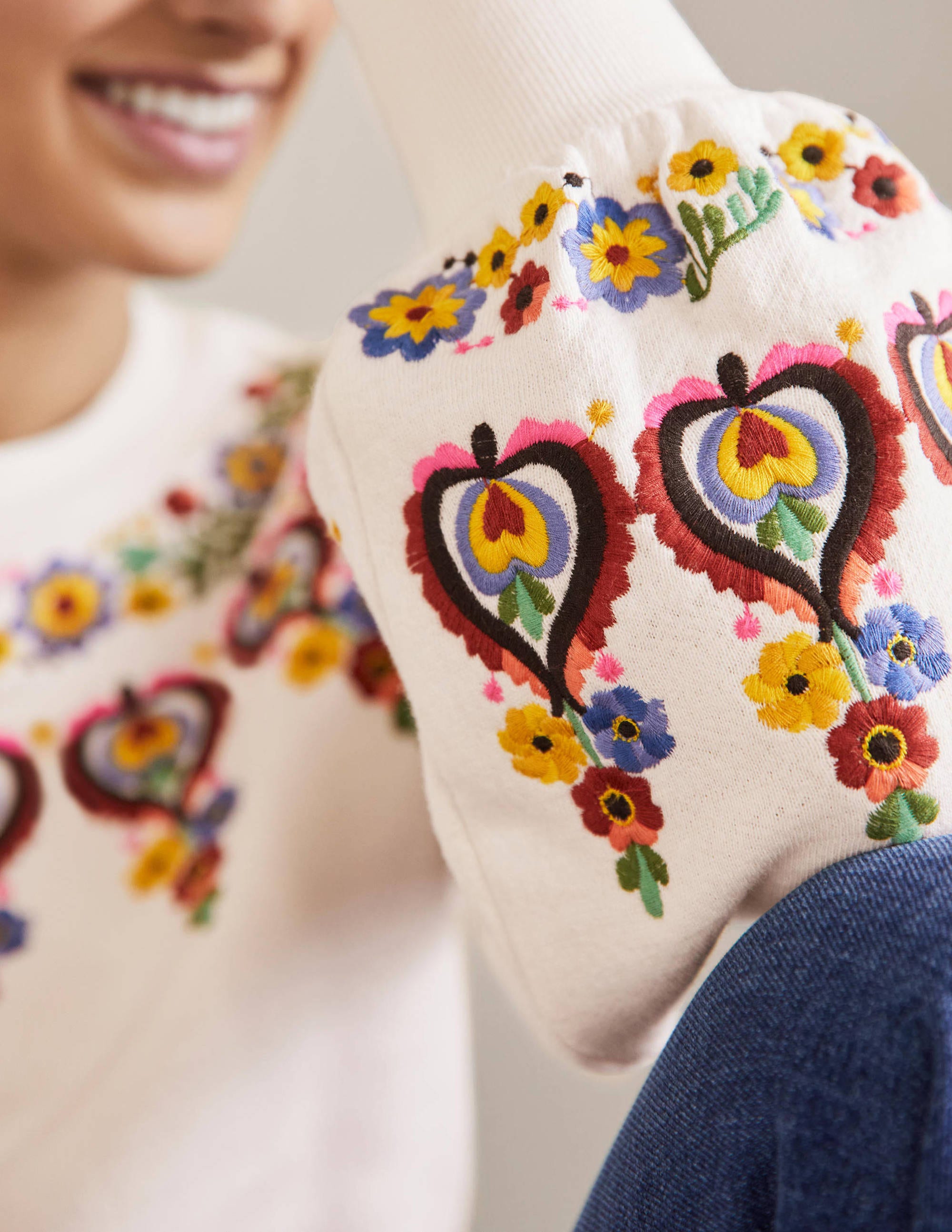 Embroidered Blouson Sweatshirt-Ivory Embroidery - Image 2