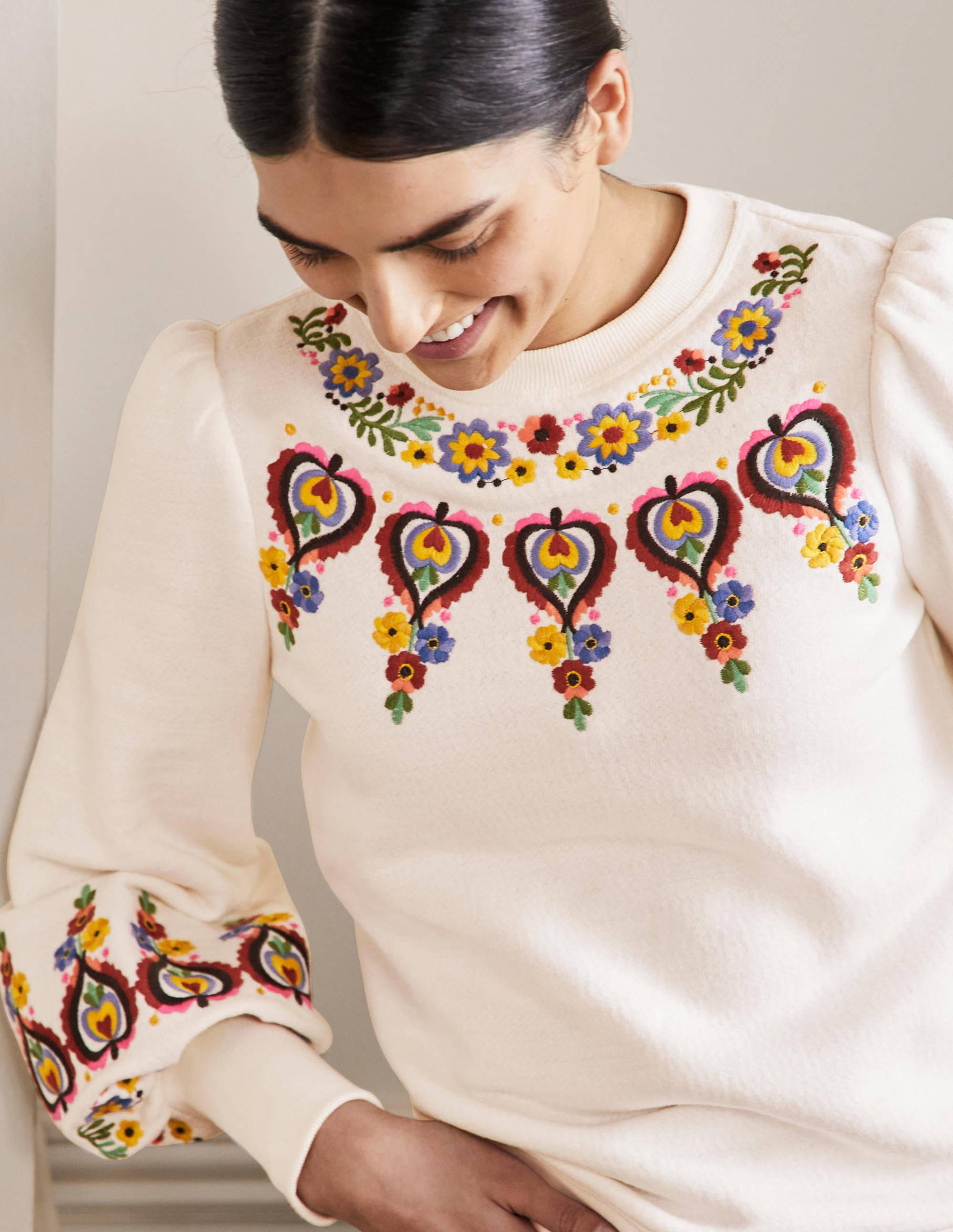 Embroidered Blouson Sweatshirt-Ivory Embroidery - Image 4
