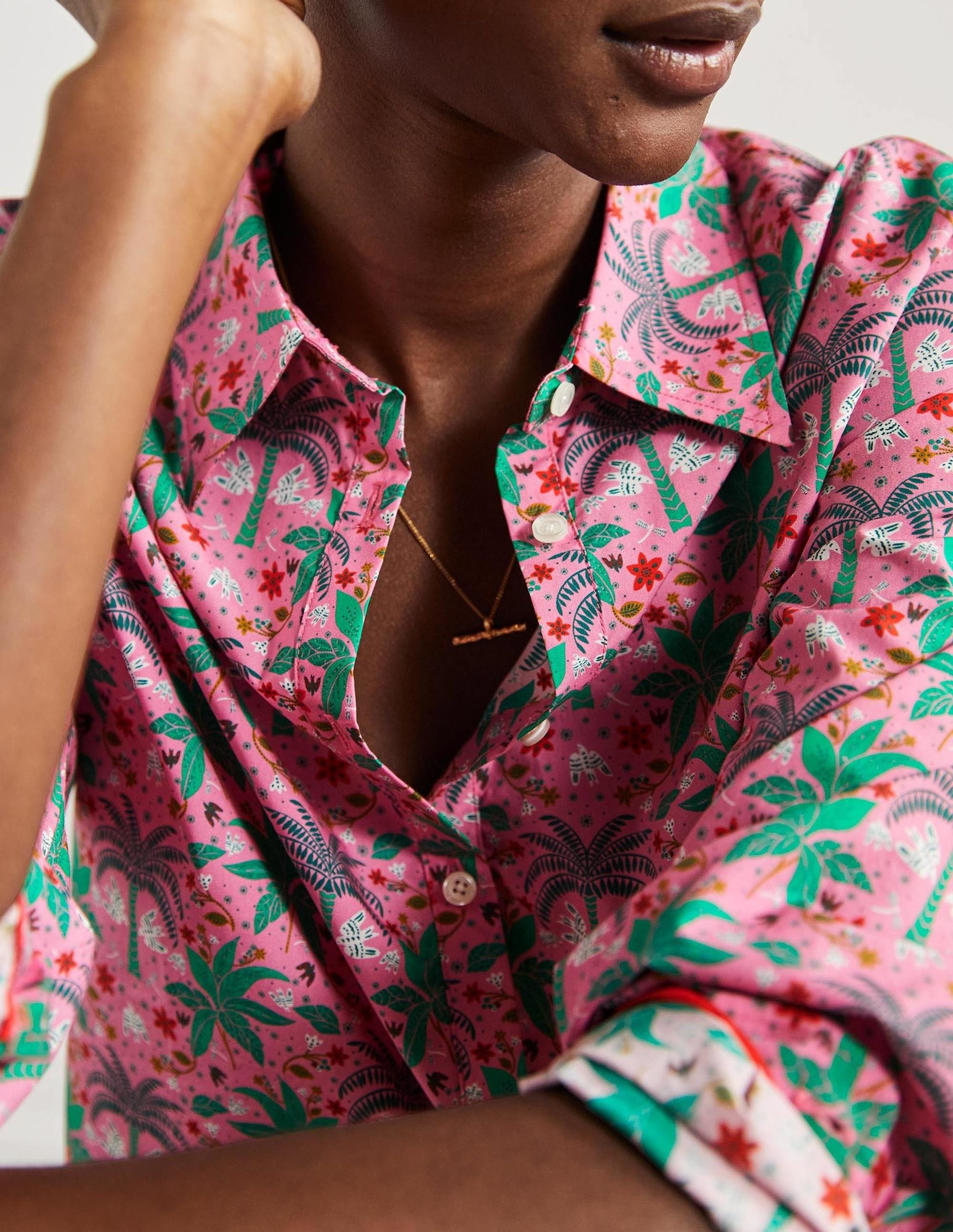 Relaxed Cotton Shirt-Posy Pink, Oriental Palm - Image 6