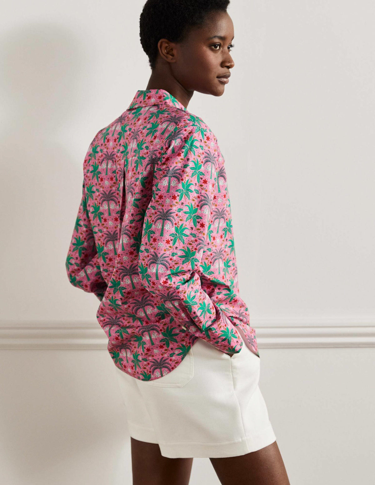 Relaxed Cotton Shirt-Posy Pink, Oriental Palm - Image 7