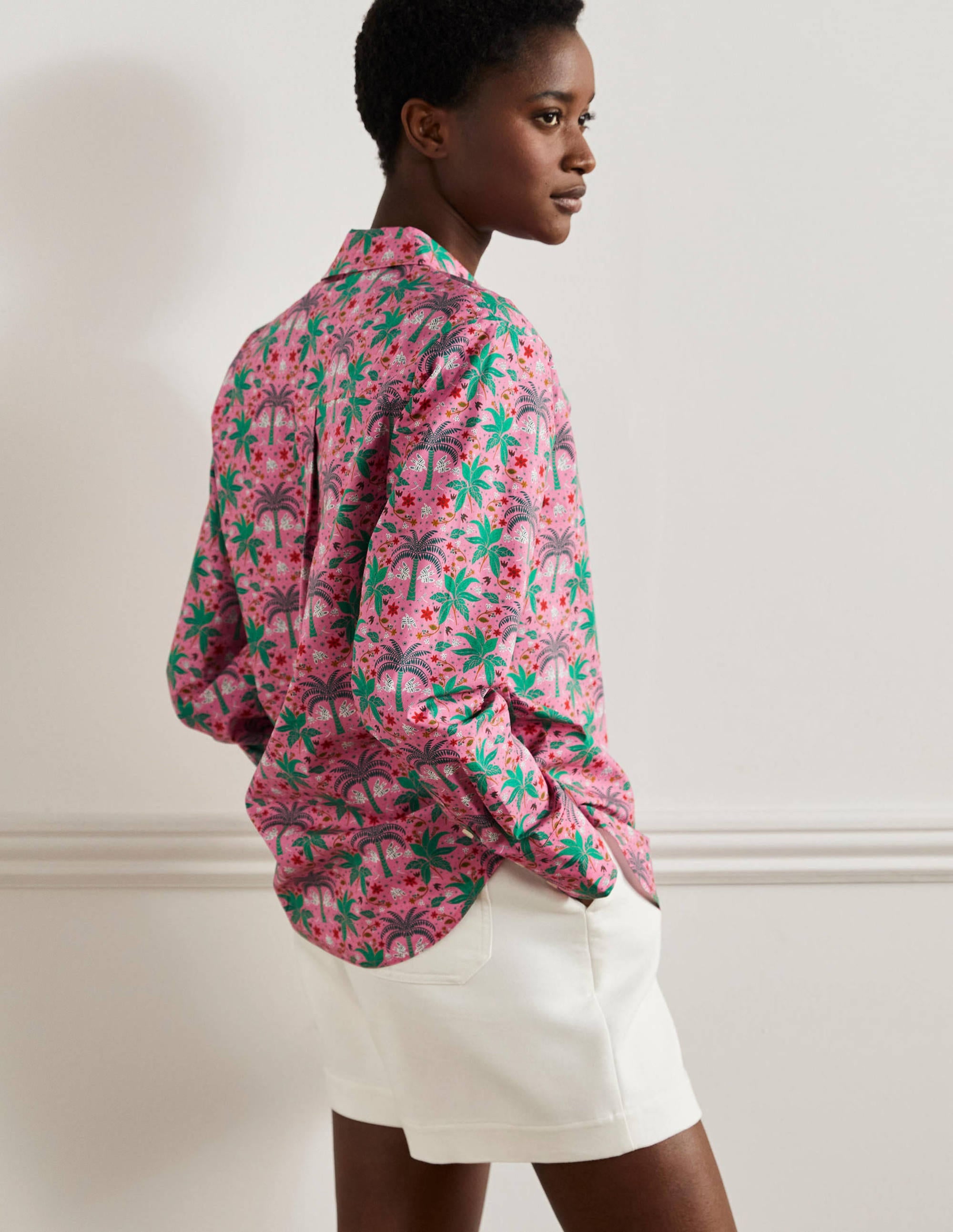 Relaxed Cotton Shirt-Posy Pink, Oriental Palm - Image 3